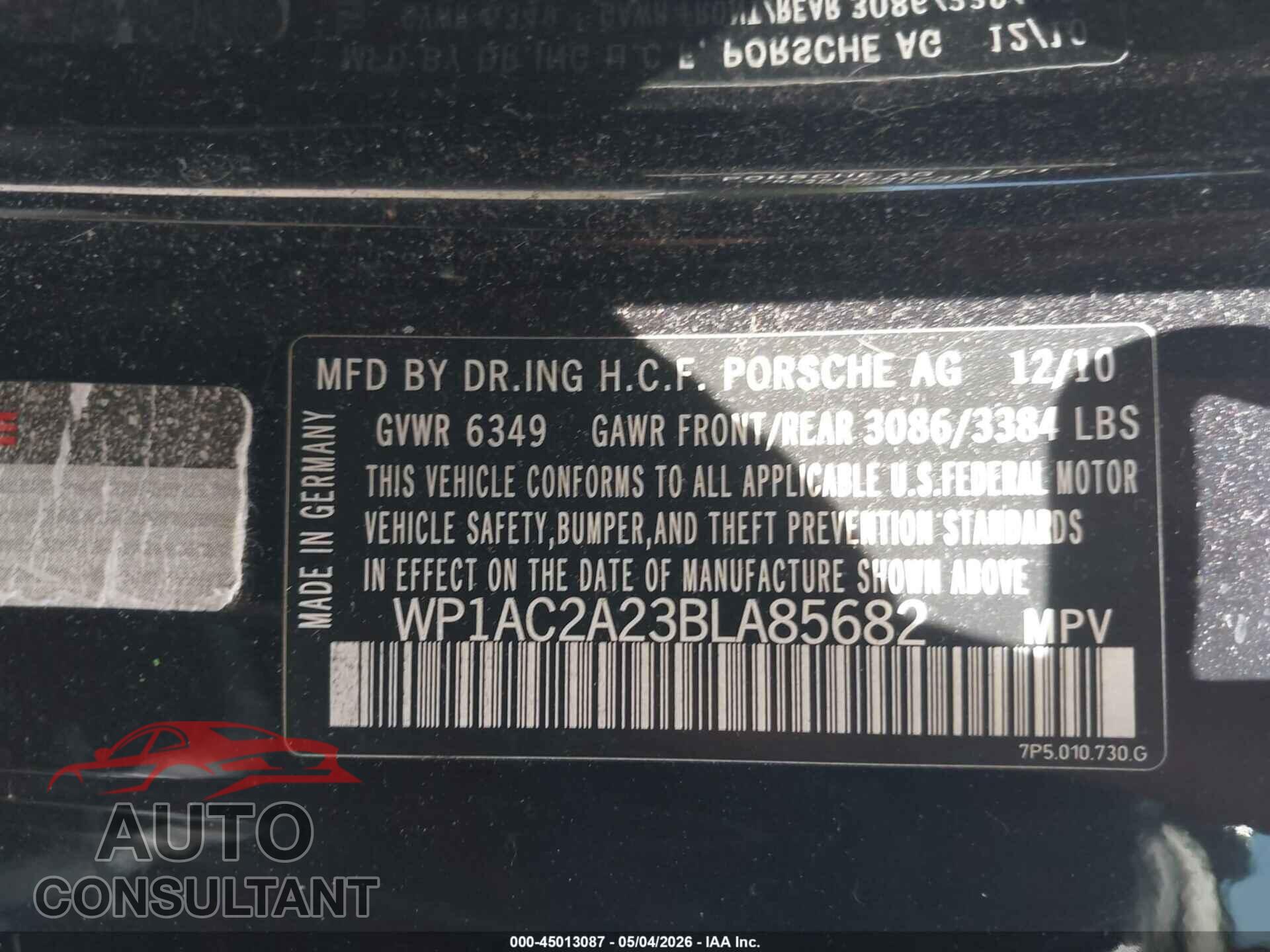 PORSCHE CAYENNE 2011 - WP1AC2A23BLA85682