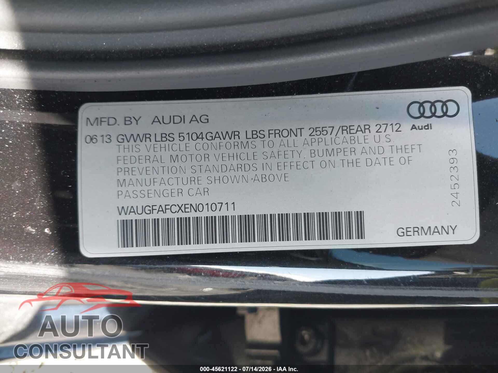 AUDI A6 2014 - WAUGFAFCXEN010711