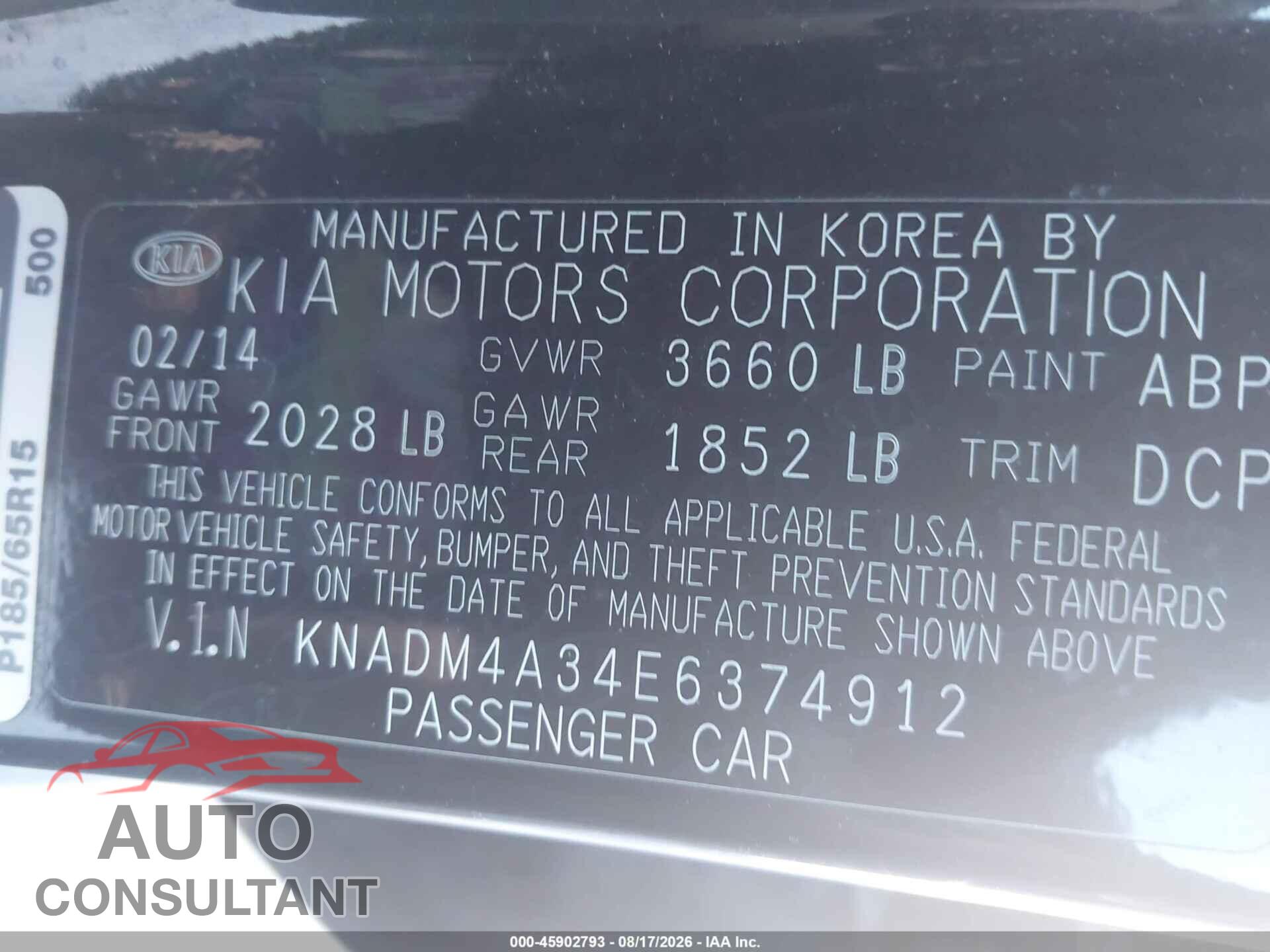 KIA RIO 2014 - KNADM4A34E6374912