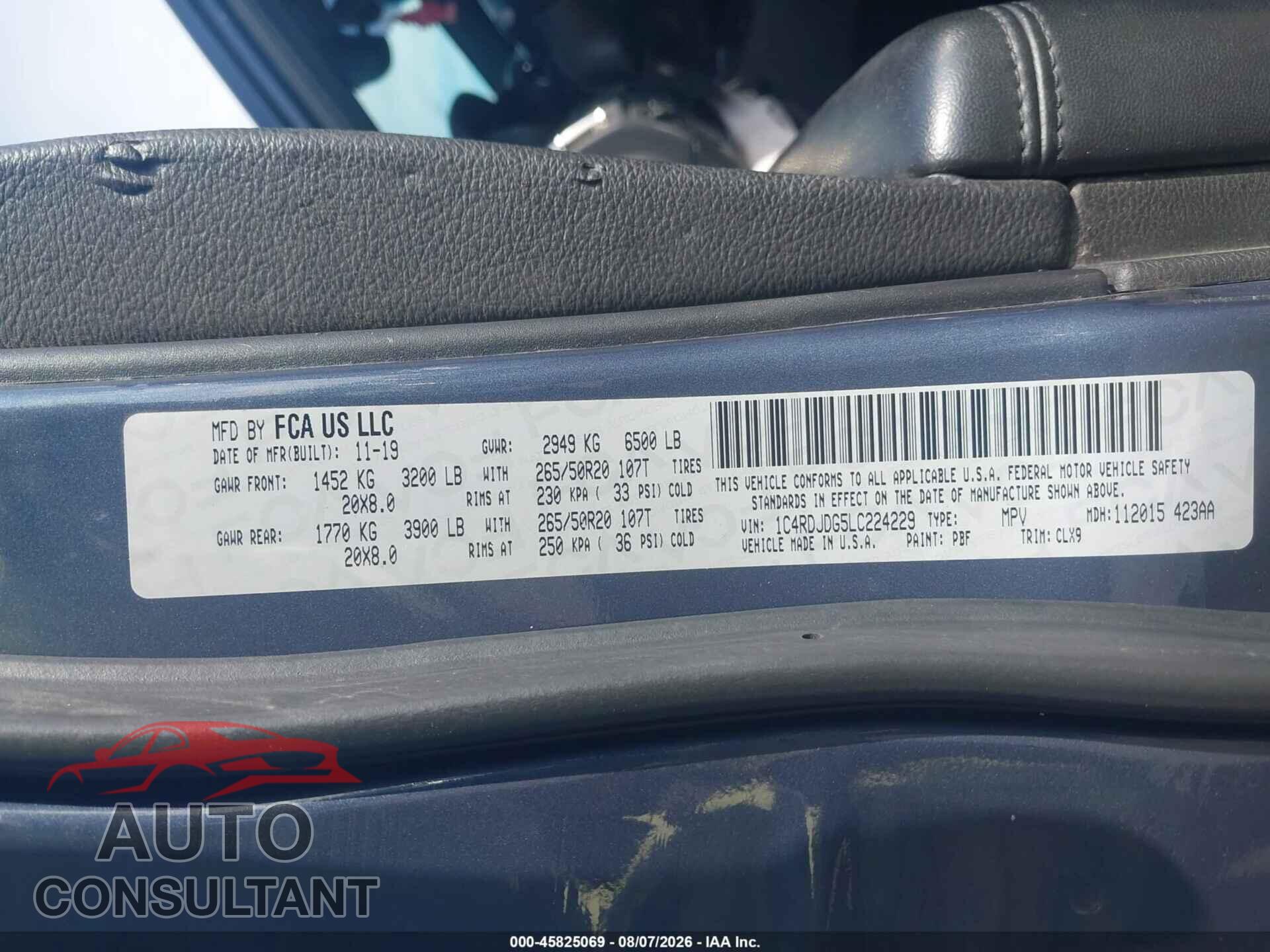 DODGE DURANGO 2020 - 1C4RDJDG5LC224229