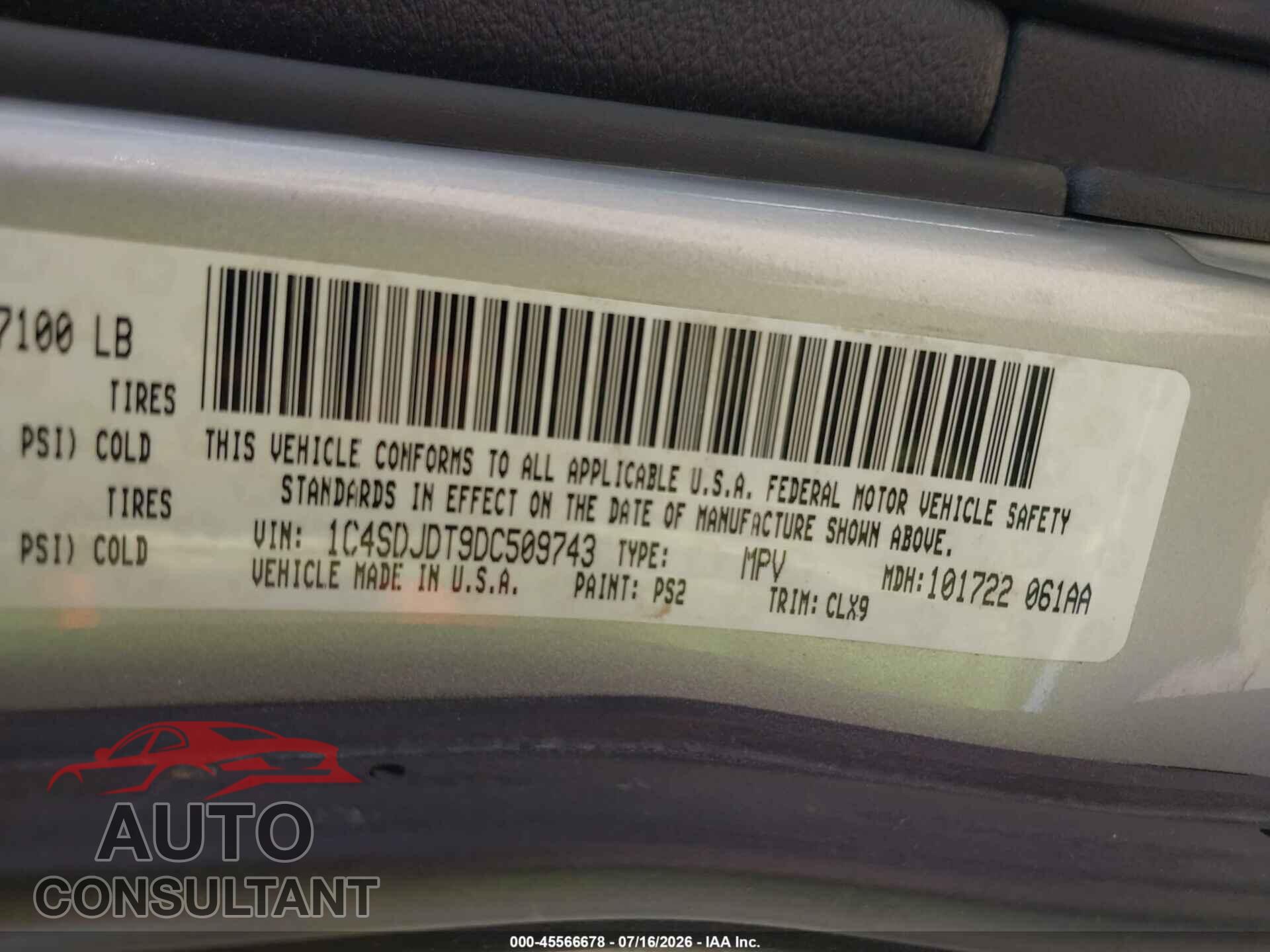 DODGE DURANGO 2013 - 1C4SDJDT9DC509743
