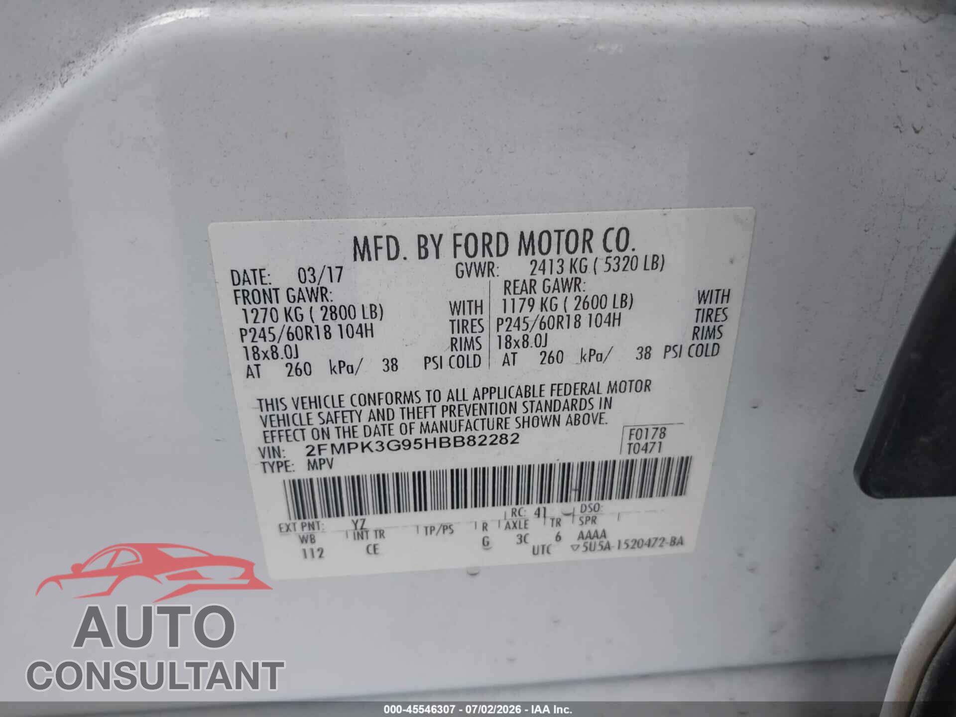 FORD EDGE 2017 - 2FMPK3G95HBB82282