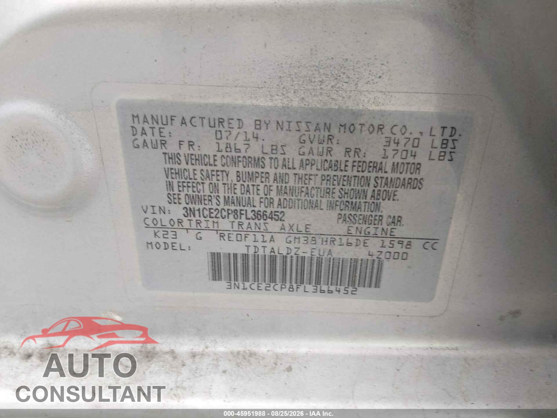 NISSAN VERSA NOTE 2015 - 3N1CE2CP8FL366452