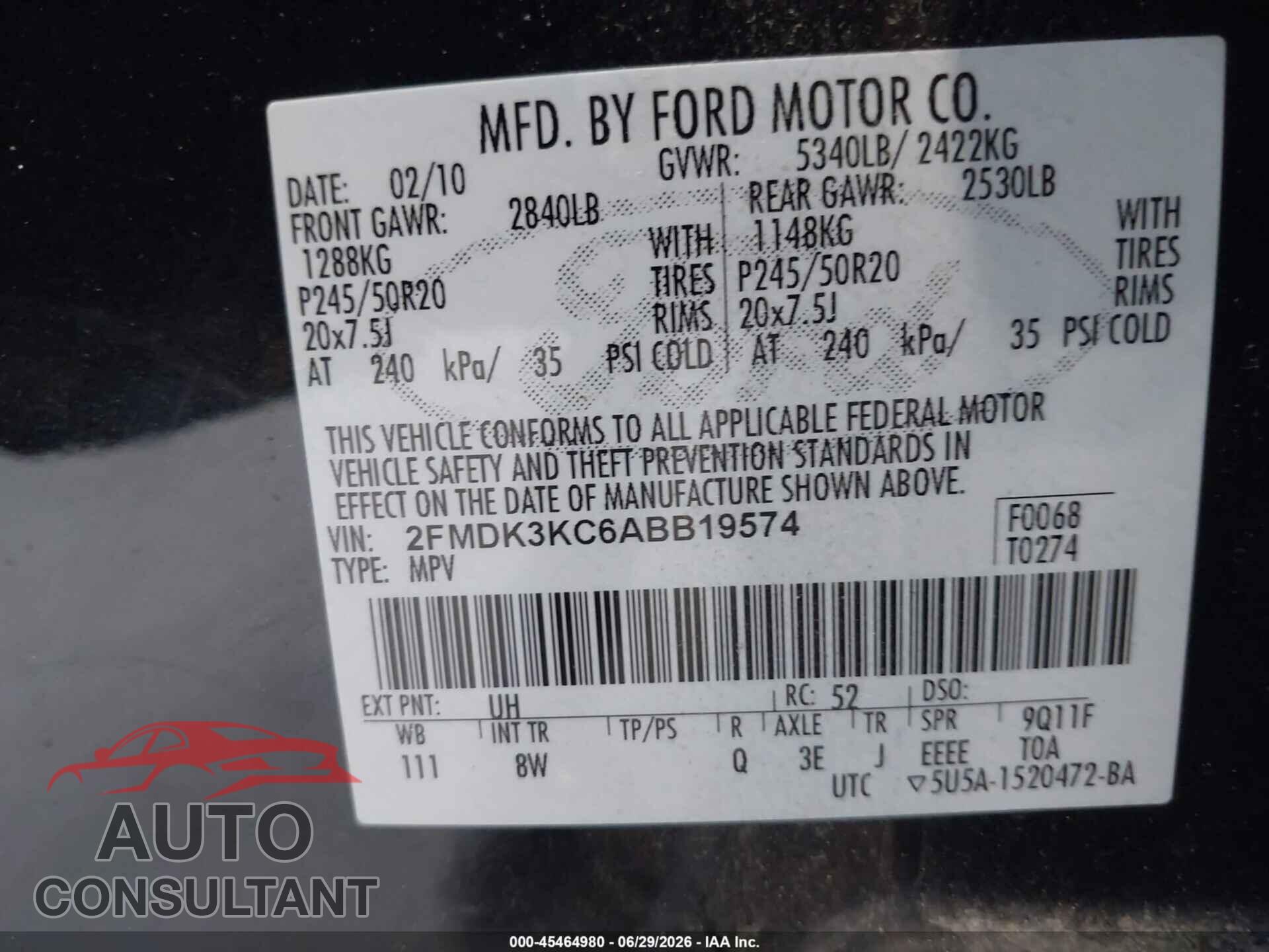 FORD EDGE 2010 - 2FMDK3KC6ABB19574