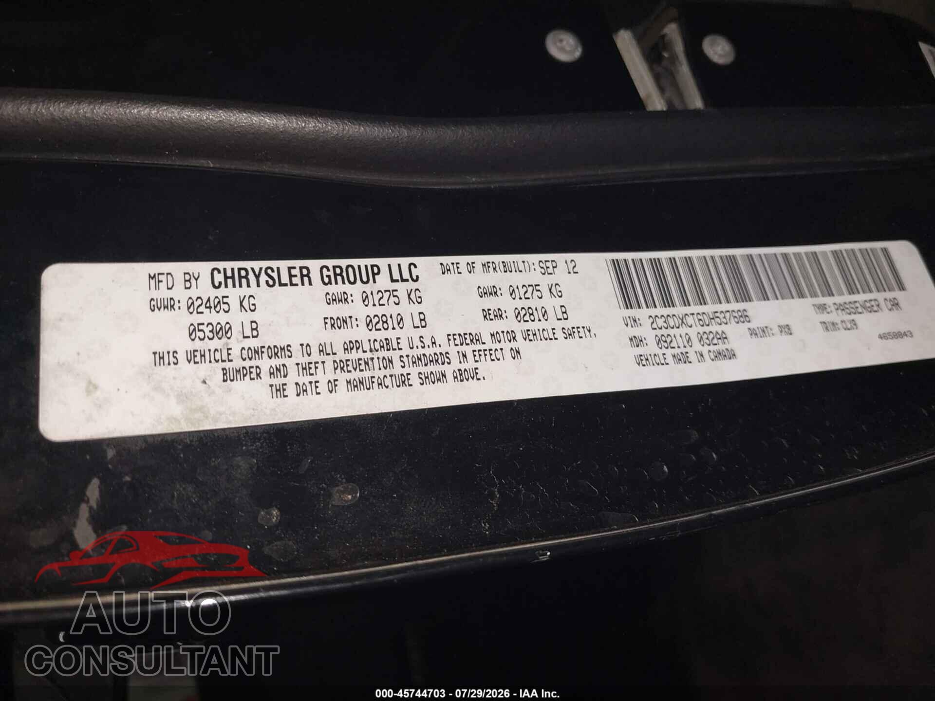 DODGE CHARGER 2013 - 2C3CDXCT6DH537686
