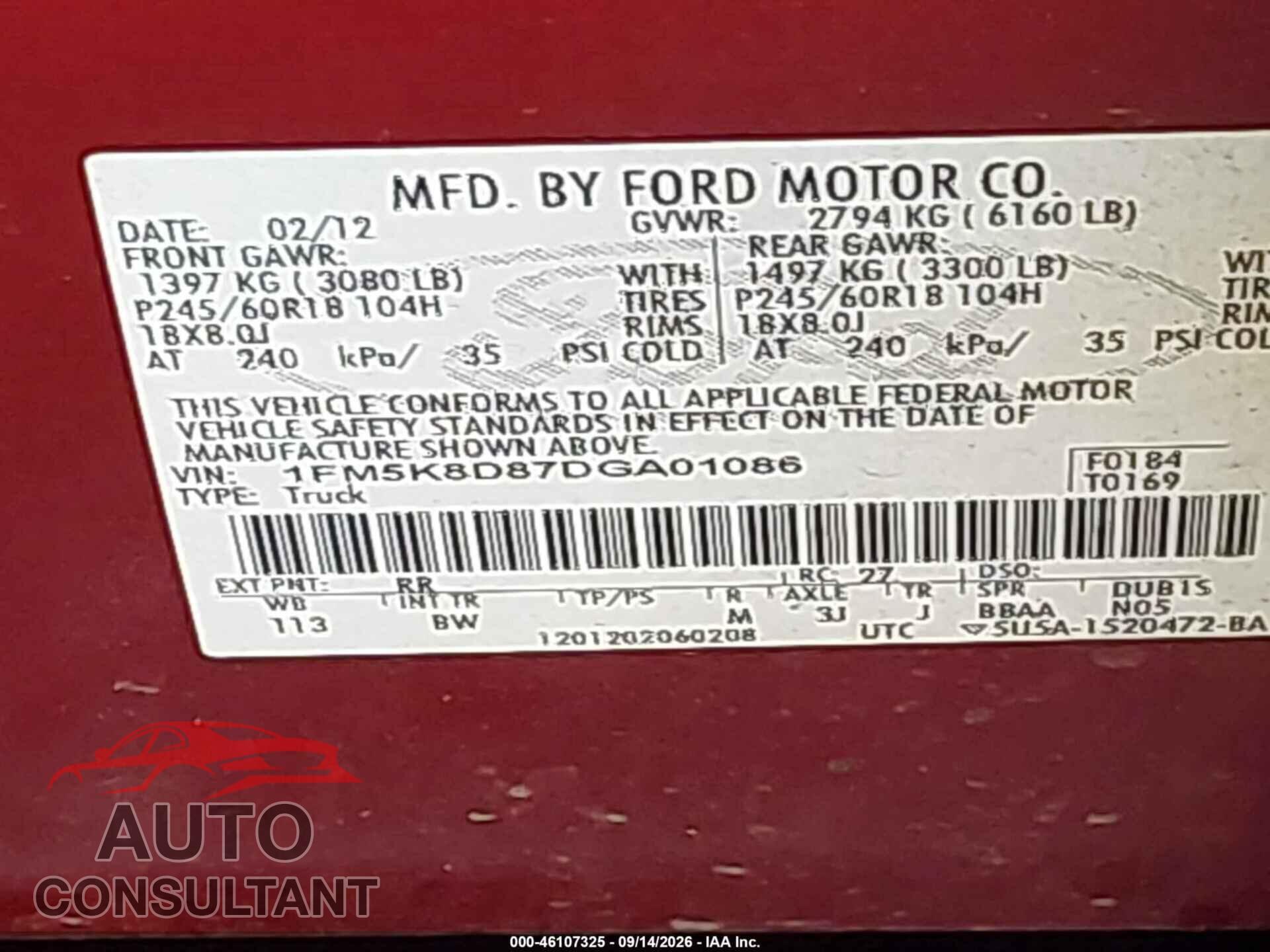 FORD EXPLORER 2013 - 1FM5K8D87DGA01086