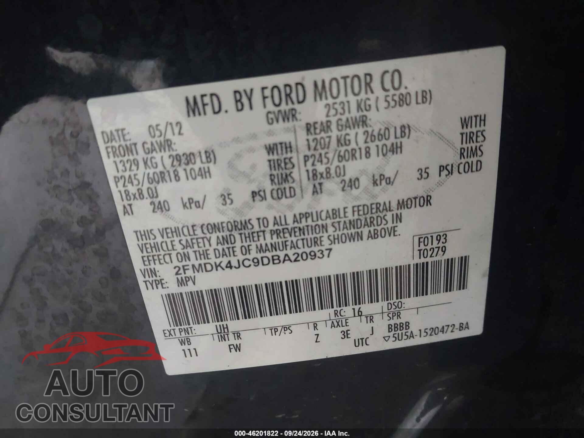 FORD EDGE 2013 - 2FMDK4JC9DBA20937