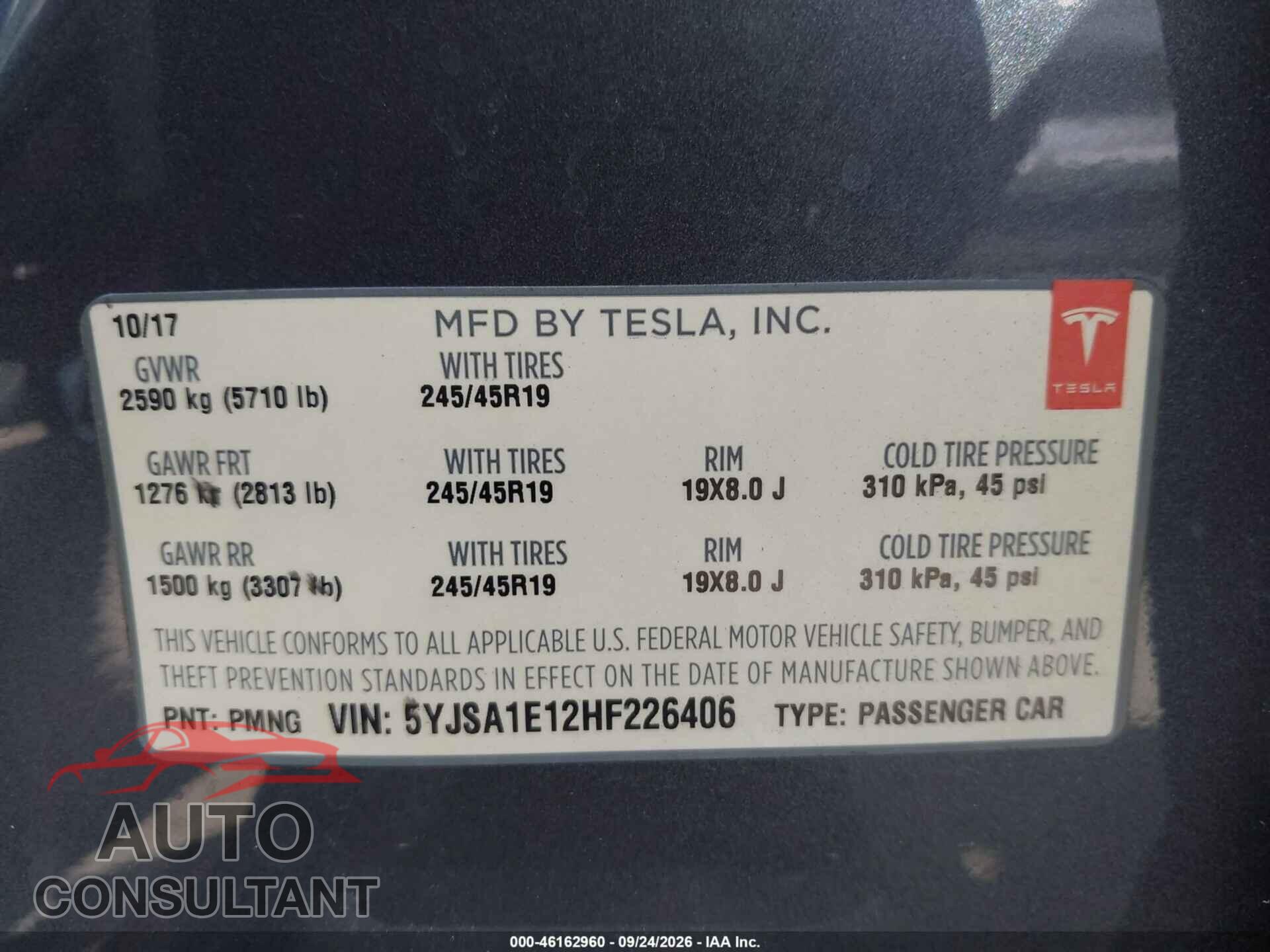 TESLA MODEL S 2017 - 5YJSA1E12HF226406