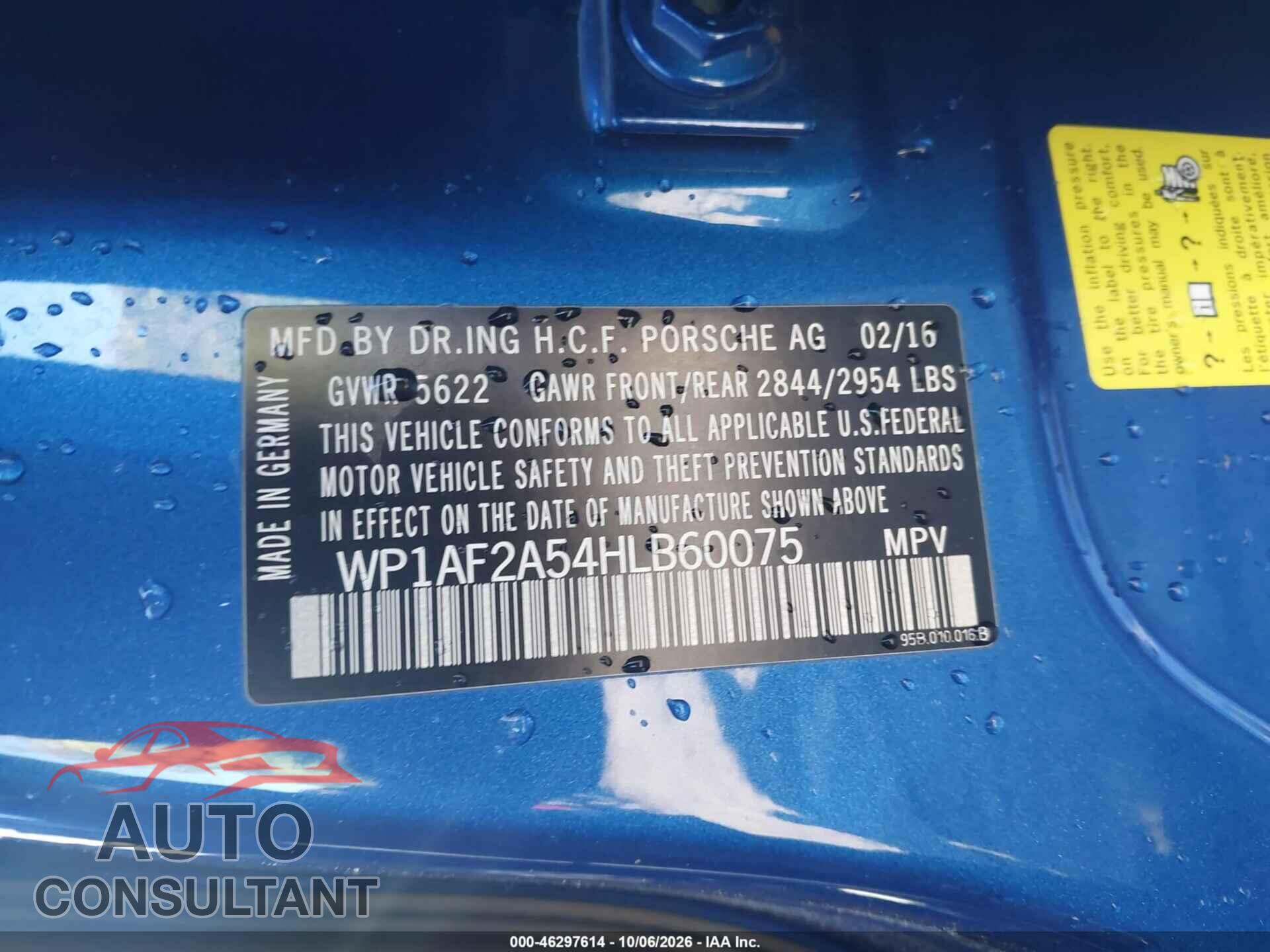 PORSCHE MACAN 2017 - WP1AF2A54HLB60075