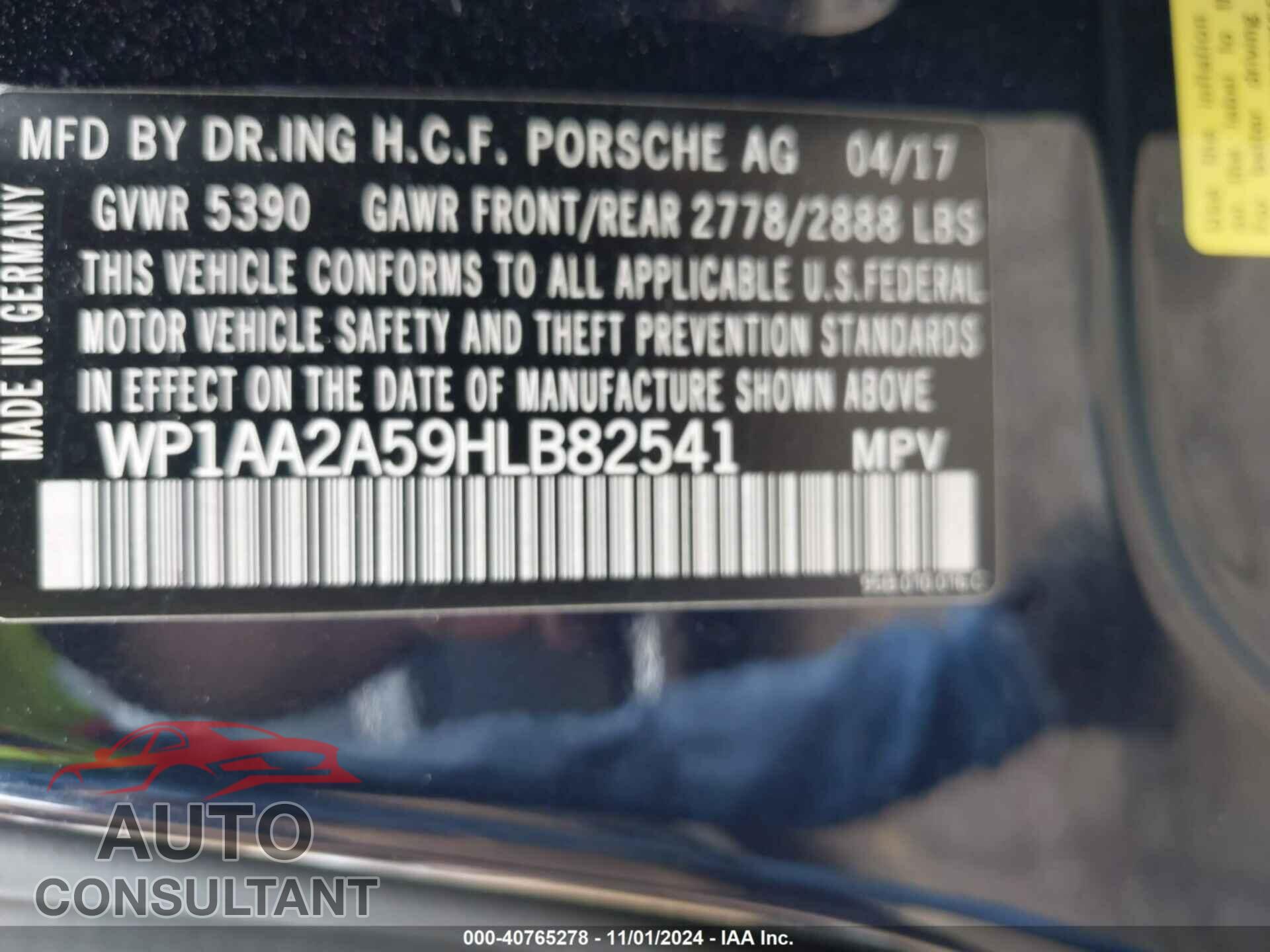 PORSCHE MACAN 2017 - WP1AA2A59HLB82541
