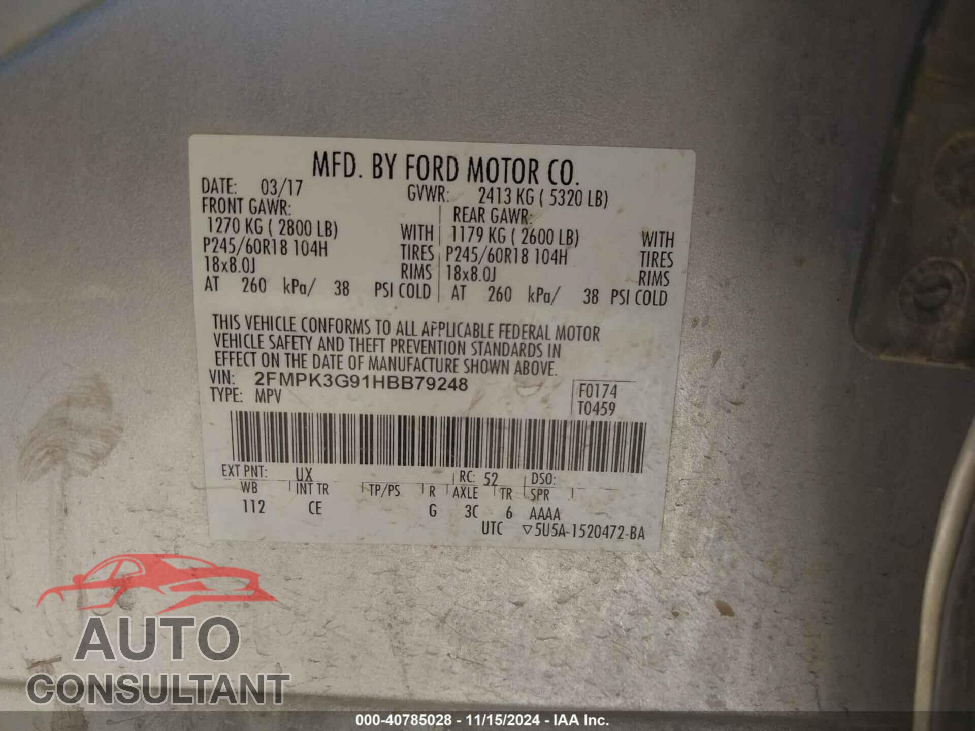 FORD EDGE 2017 - 2FMPK3G91HBB79248