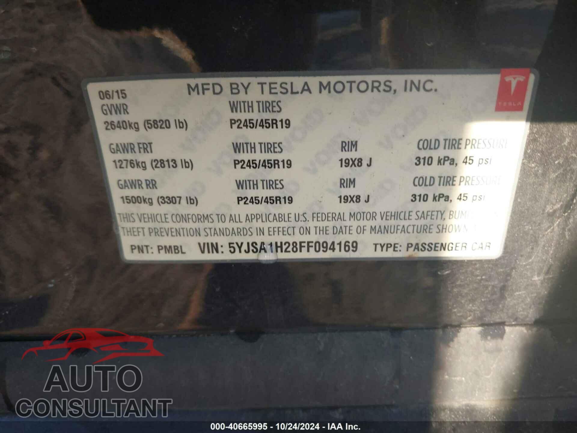 TESLA MODEL S 2015 - 5YJSA1H28FF094169