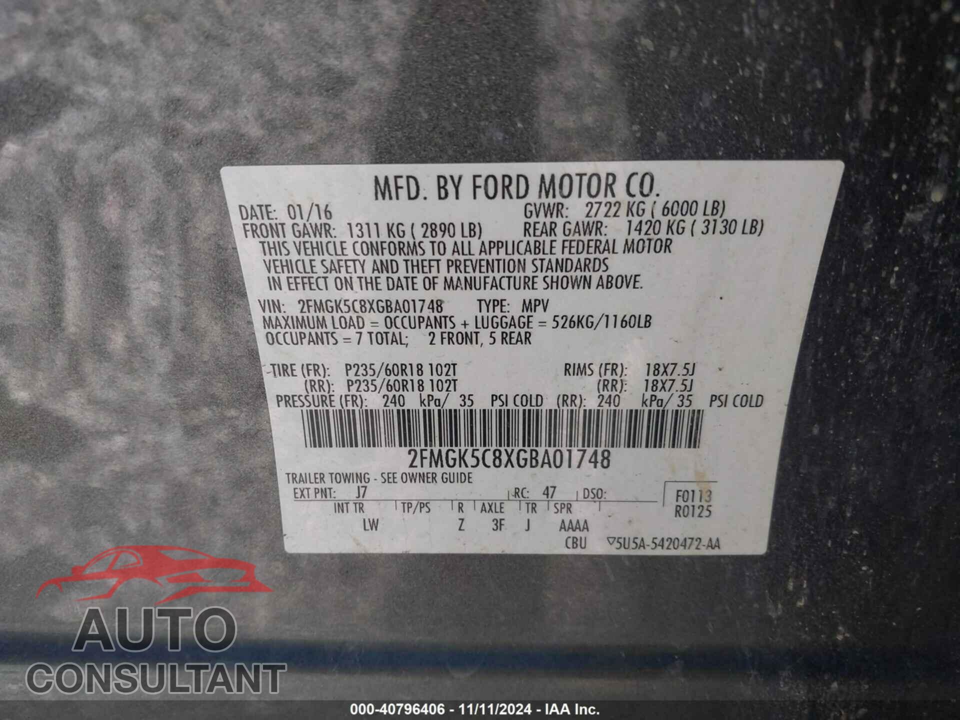FORD FLEX 2016 - 2FMGK5C8XGBA01748