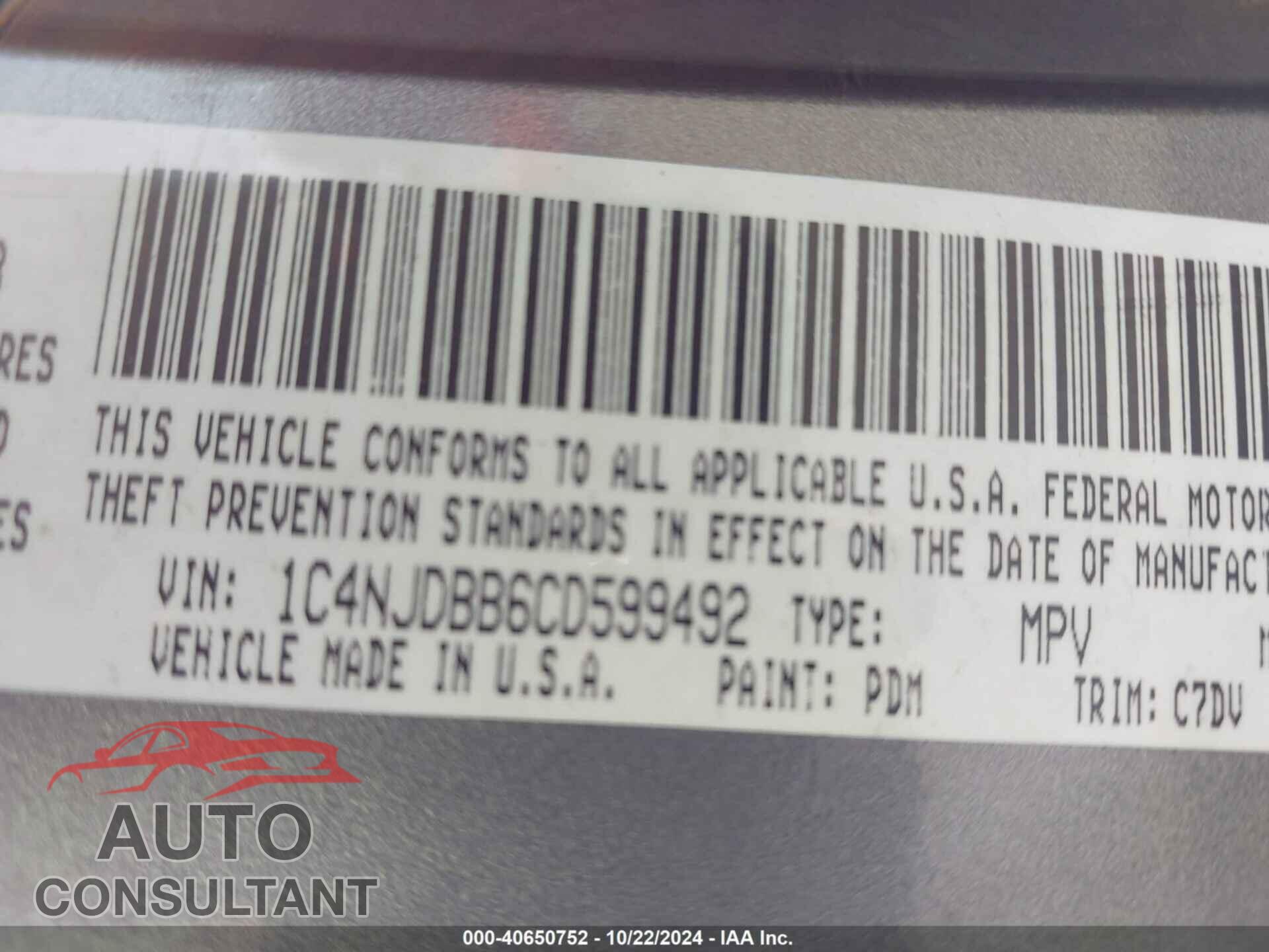 JEEP COMPASS 2012 - 1C4NJDBB6CD599492