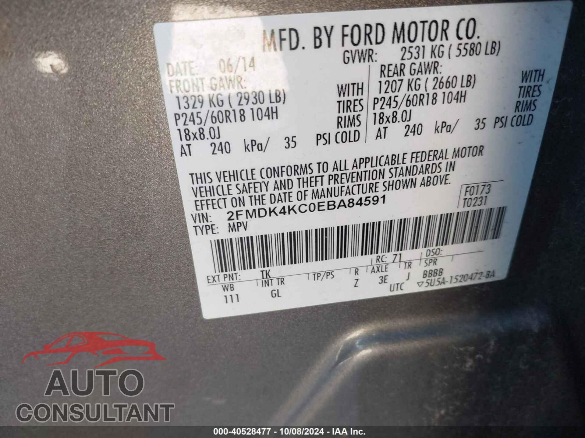 FORD EDGE 2014 - 2FMDK4KC0EBA84591