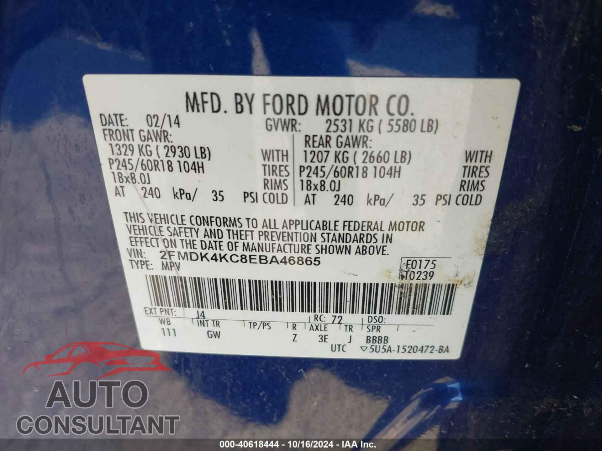 FORD EDGE 2014 - 2FMDK4KC8EBA46865