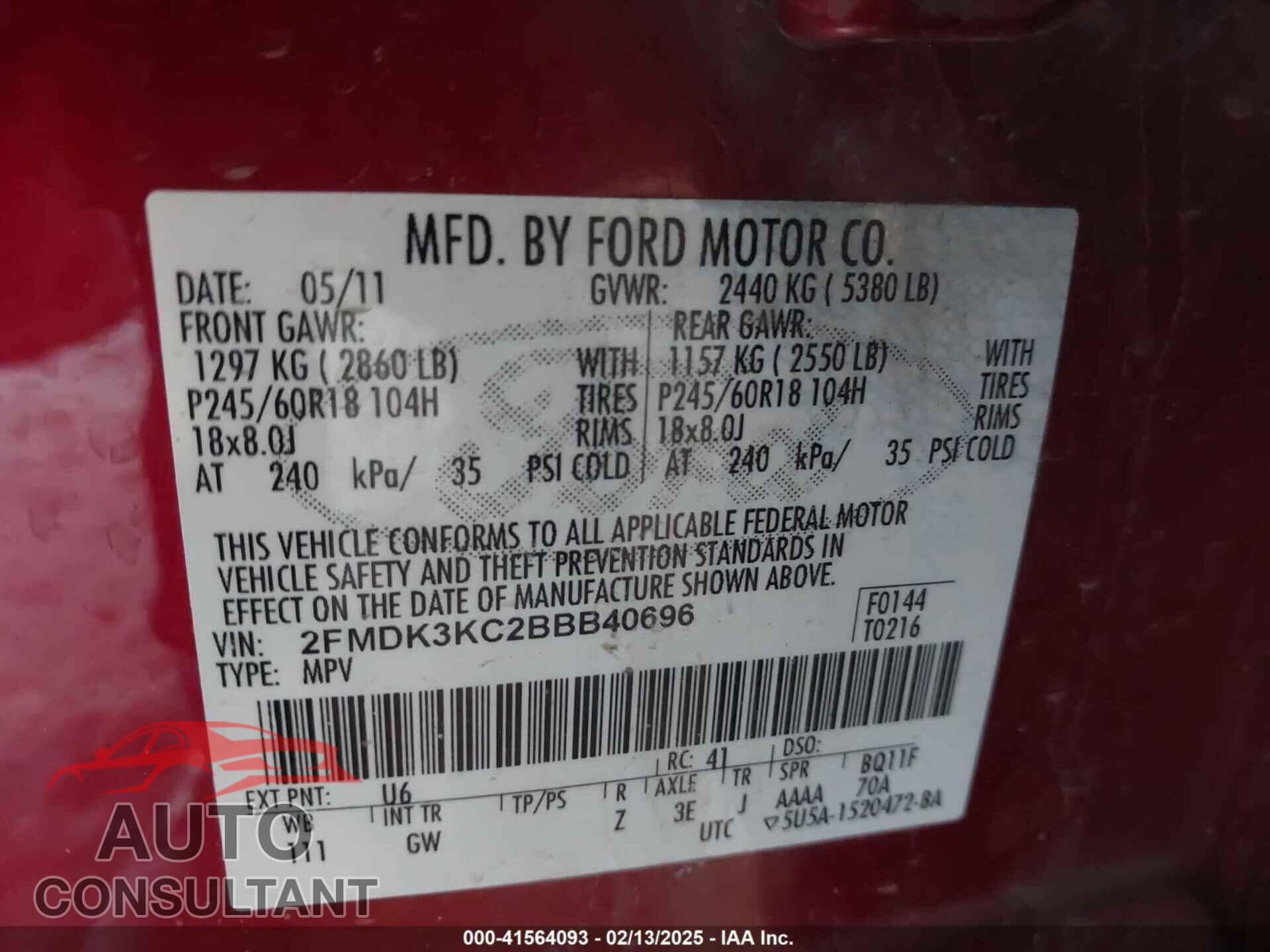 FORD EDGE 2011 - 2FMDK3KC2BBB40696