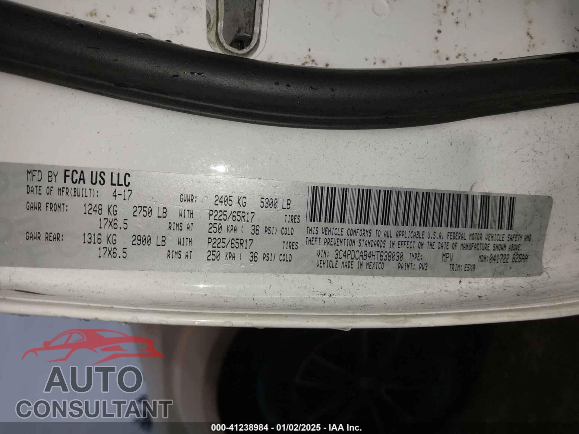 DODGE JOURNEY 2017 - 3C4PDCAB4HT638030