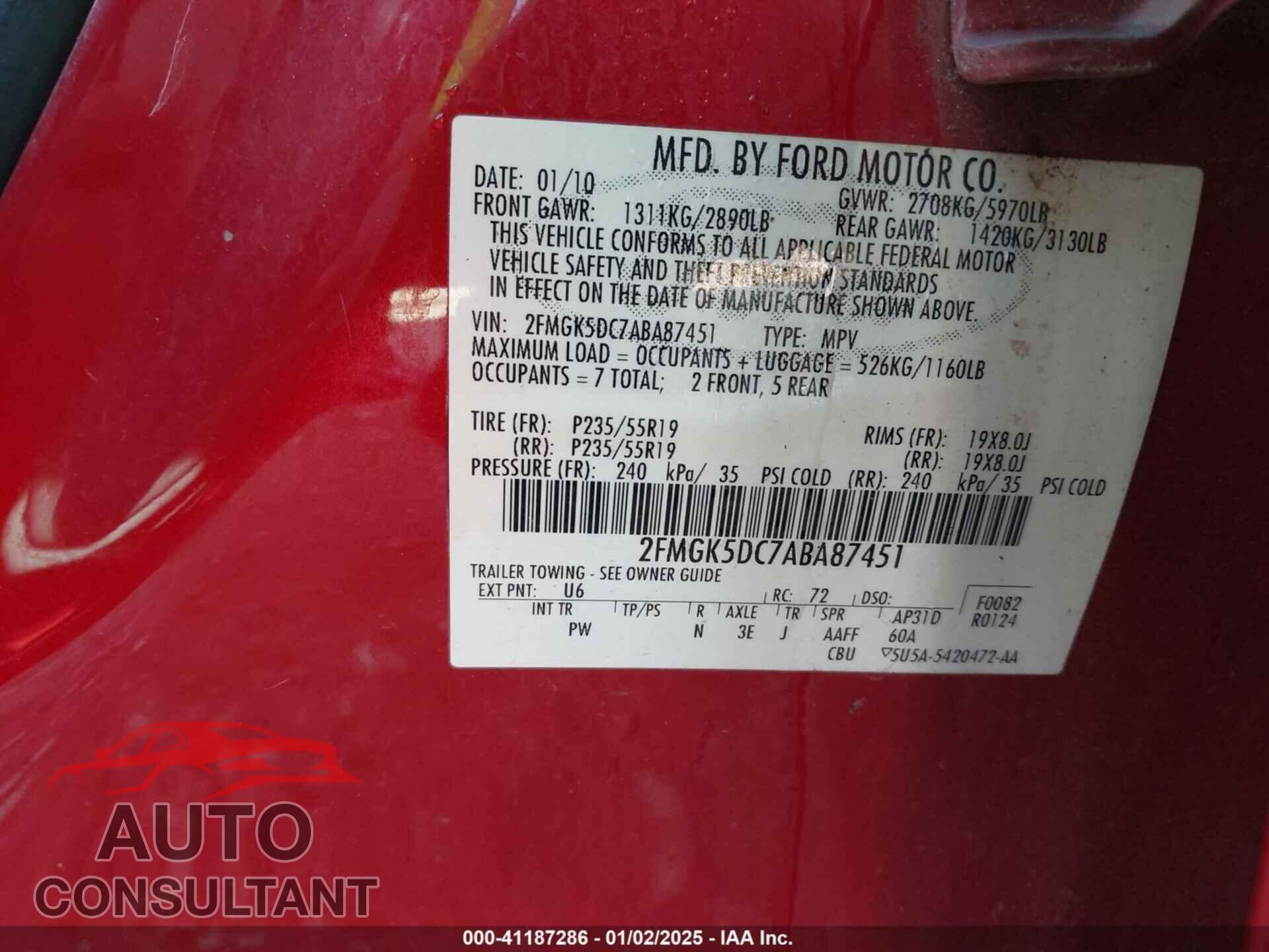 FORD FLEX 2010 - 2FMGK5DC7ABA87451