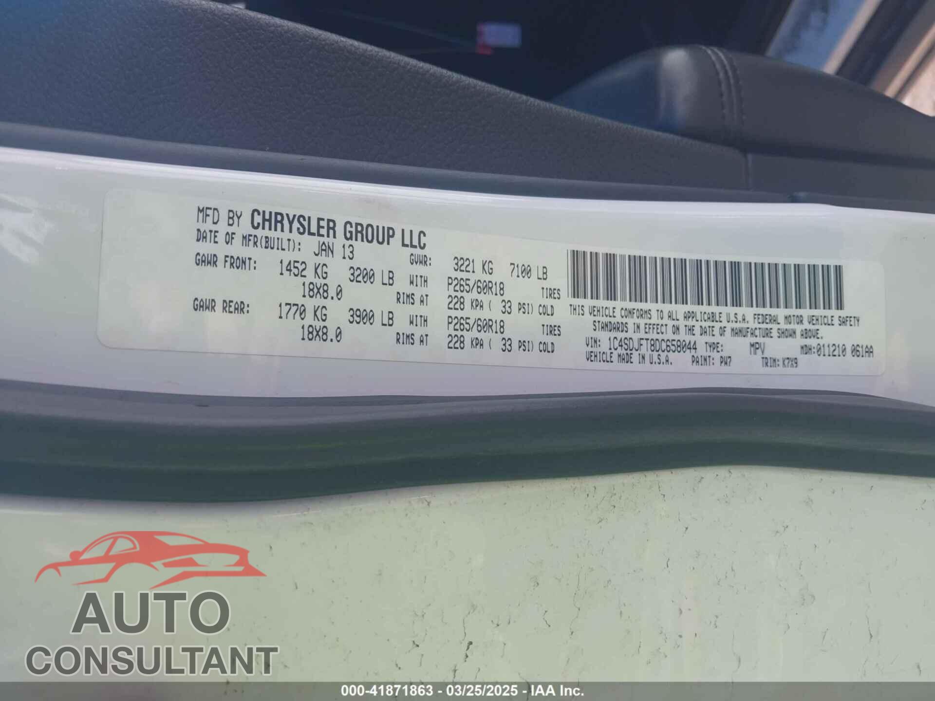 DODGE DURANGO 2013 - 1C4SDJFT8DC658044