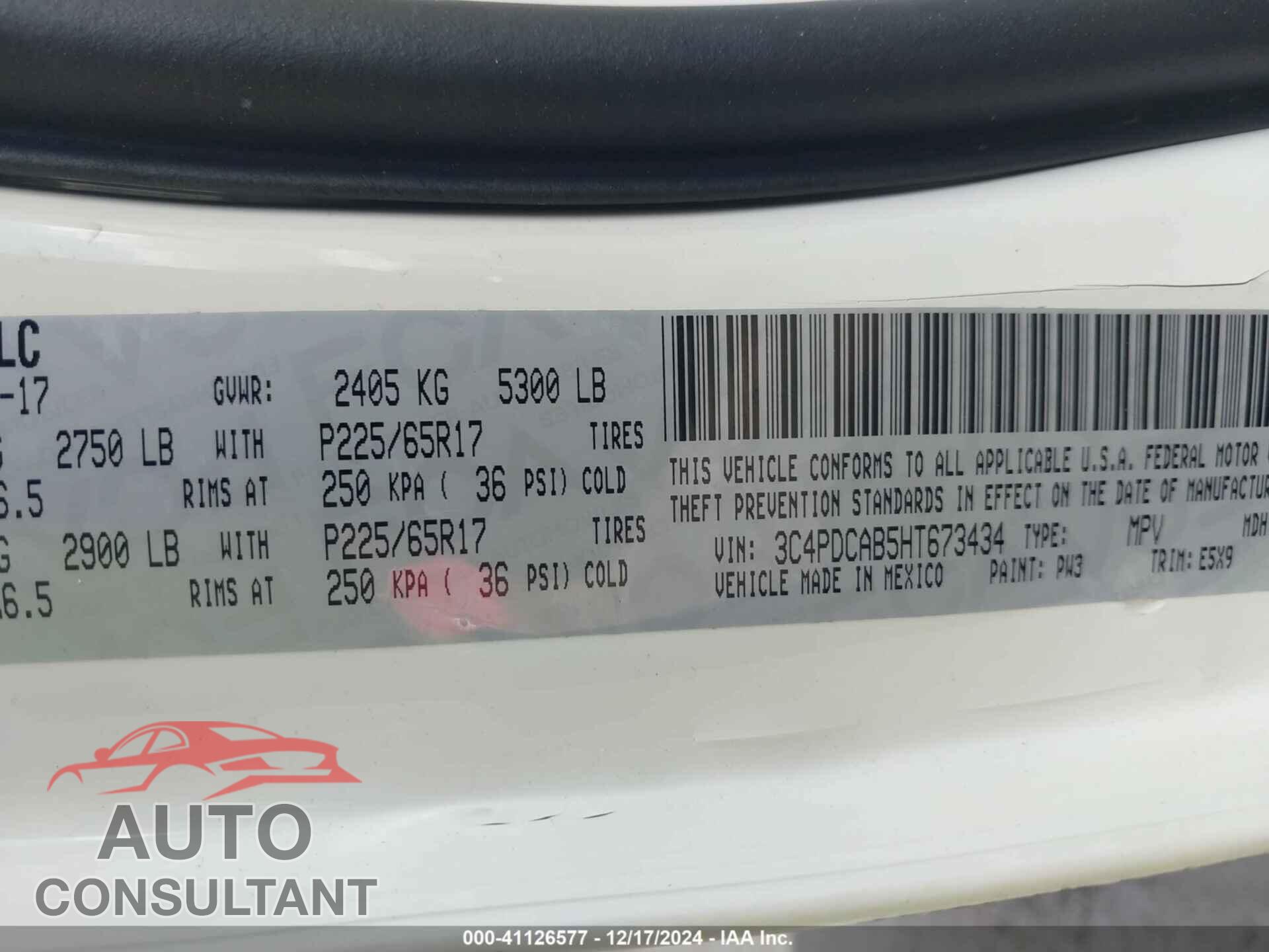 DODGE JOURNEY 2017 - 3C4PDCAB5HT673434