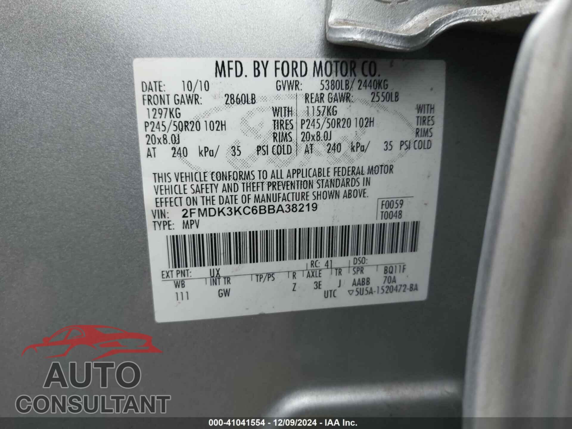 FORD EDGE 2011 - 2FMDK3KC6BBA38219