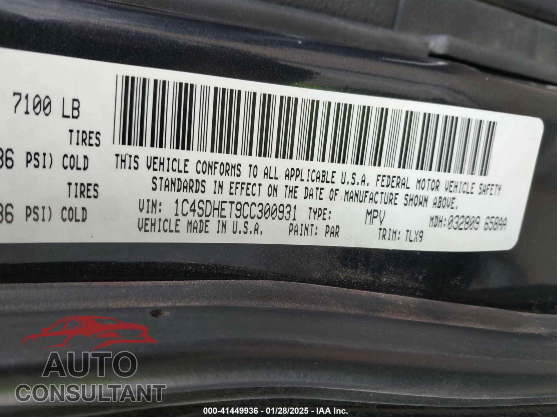 DODGE DURANGO 2012 - 1C4SDHET9CC300931