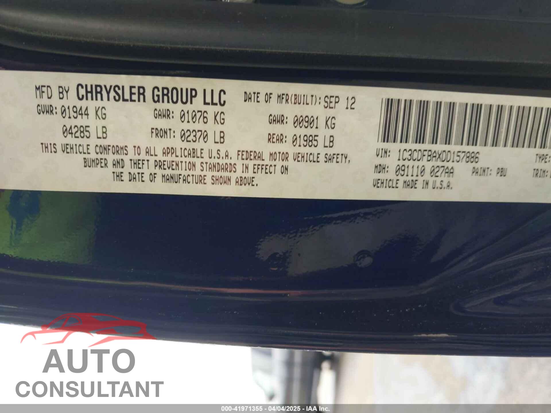 DODGE DART 2013 - 1C3CDFBAXDD157886