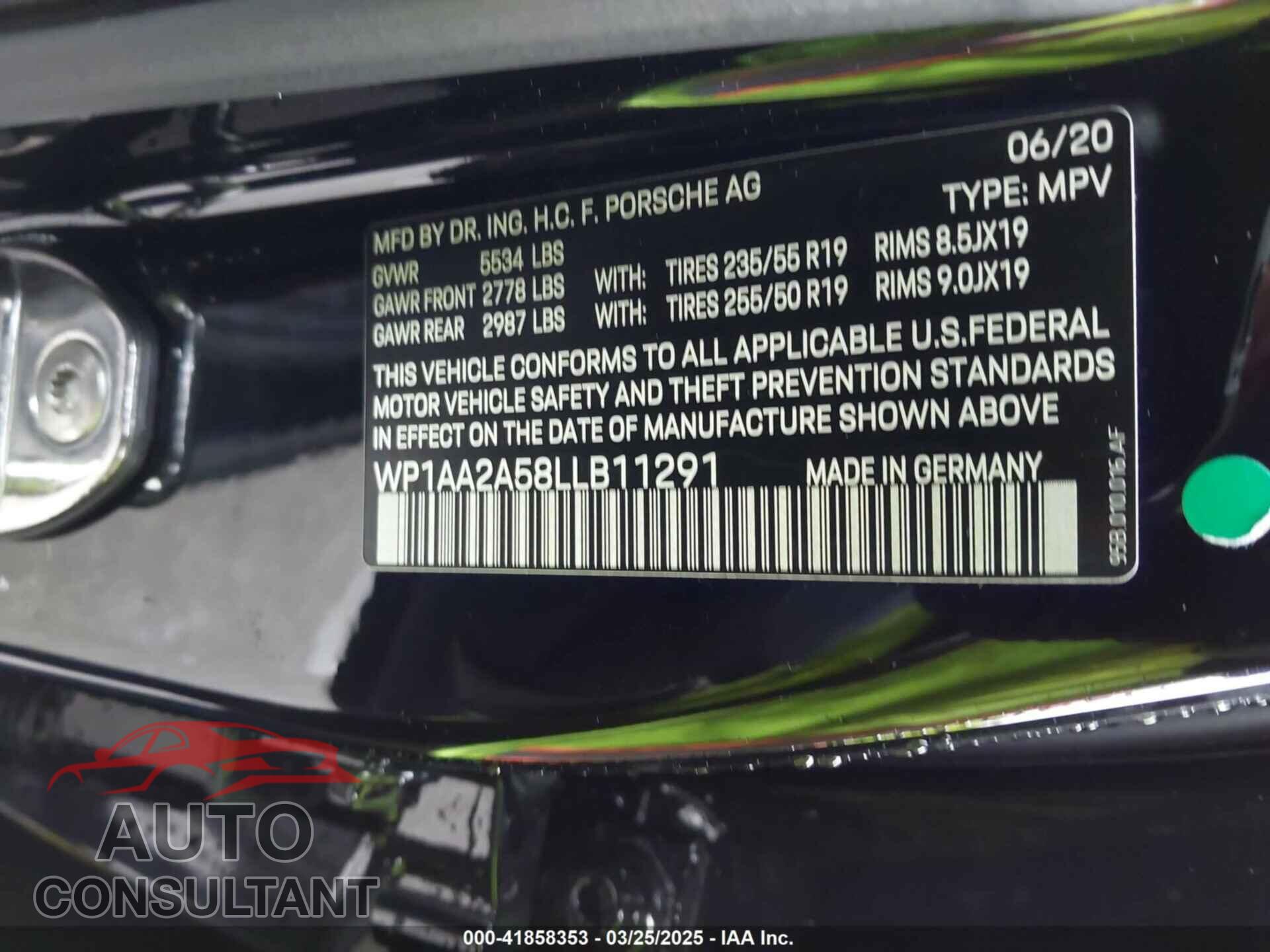 PORSCHE MACAN 2020 - WP1AA2A58LLB11291