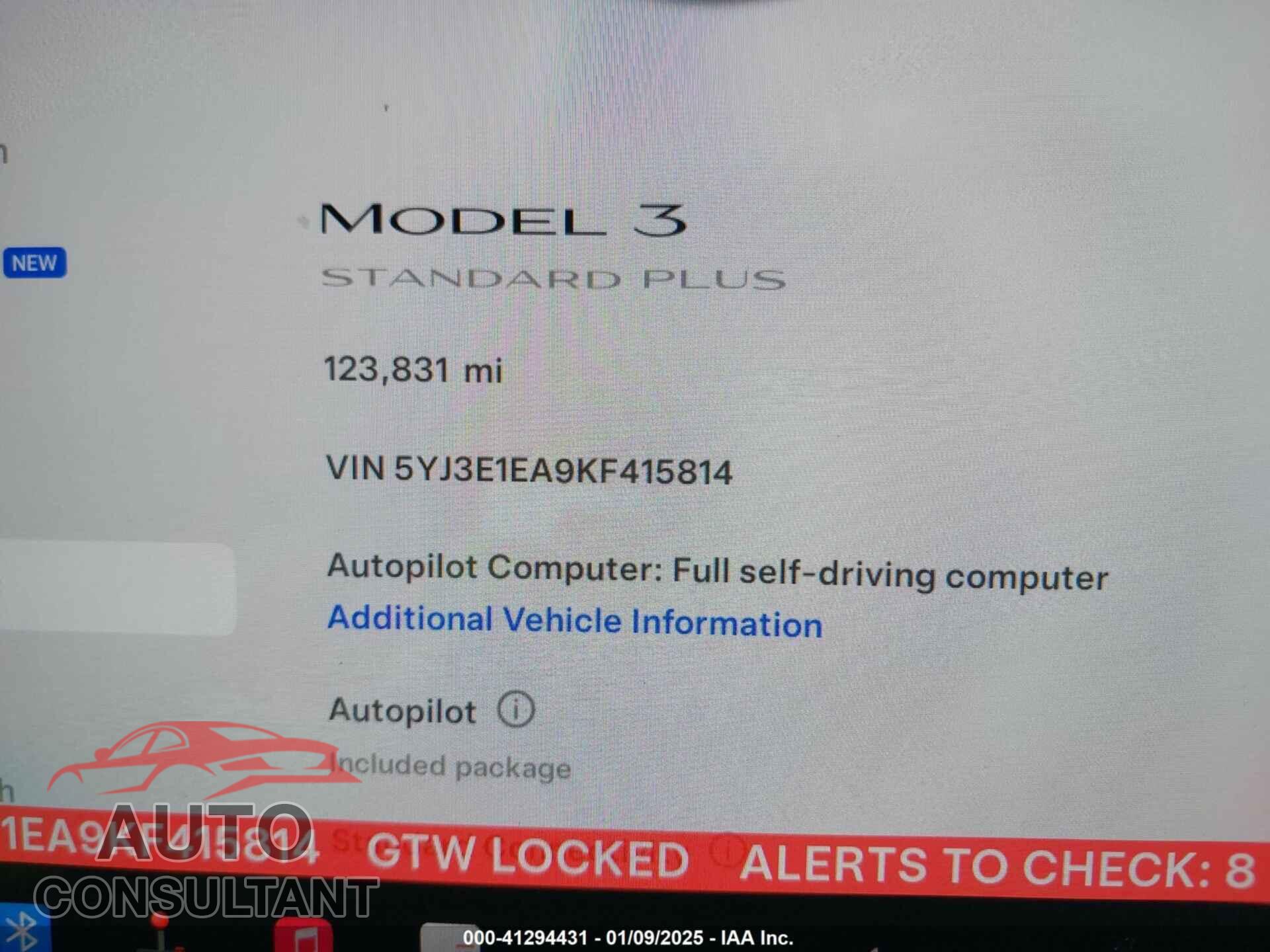 TESLA MODEL 3 2019 - 5YJ3E1EA9KF415814