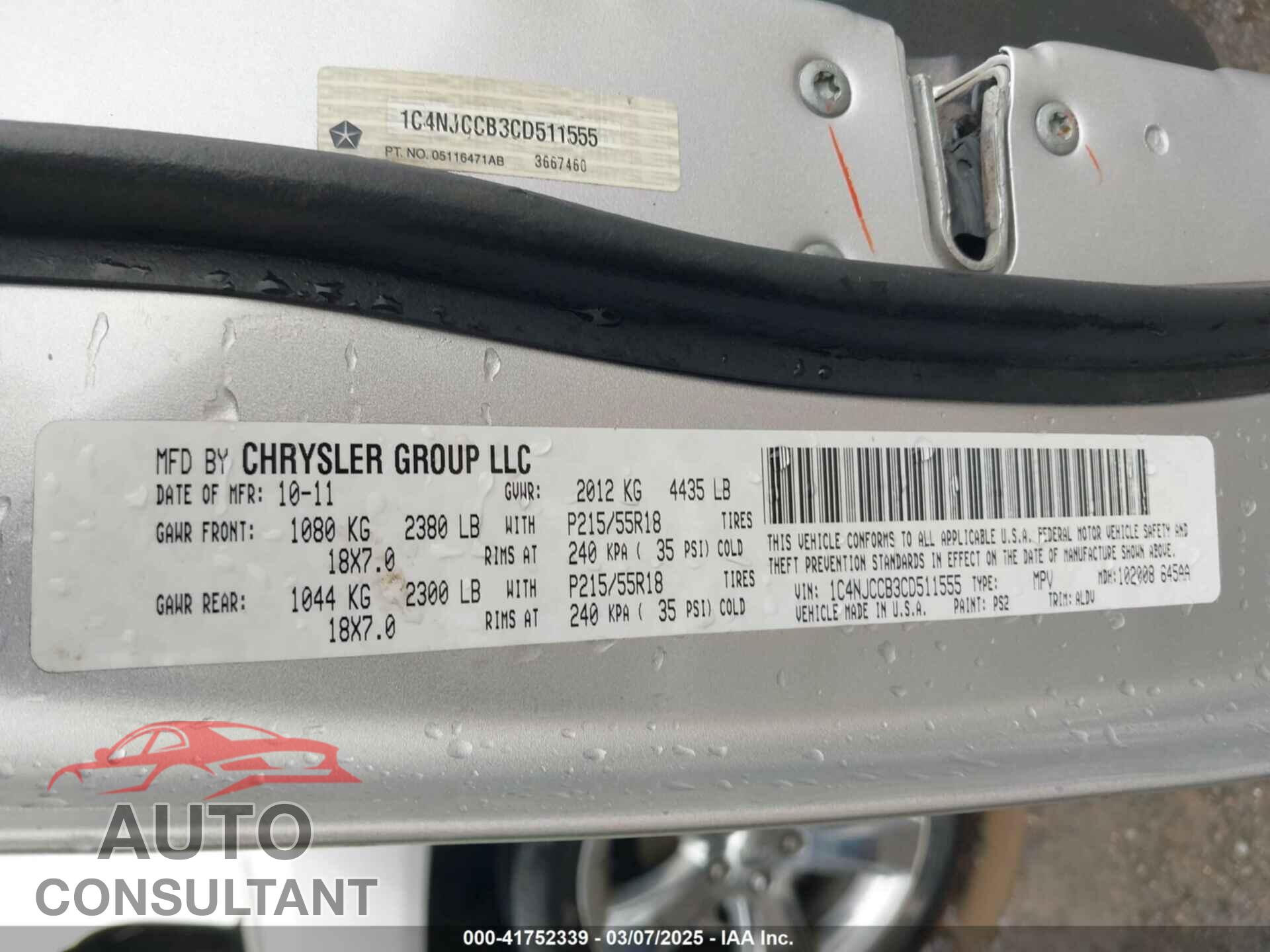 JEEP COMPASS 2012 - 1C4NJCCB3CD511555