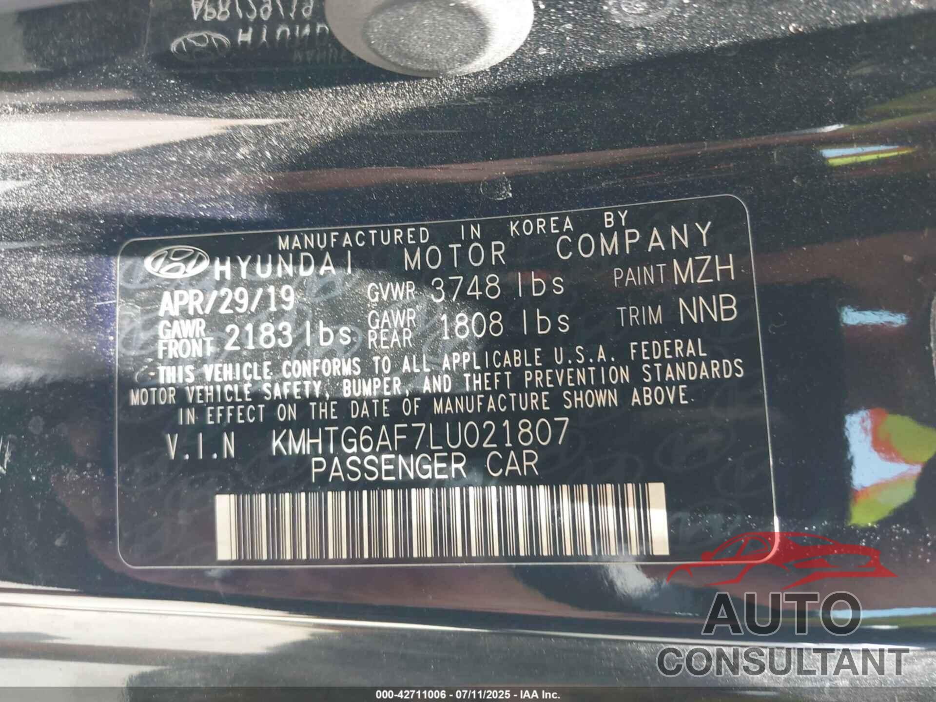HYUNDAI VELOSTER 2020 - KMHTG6AF7LU021807