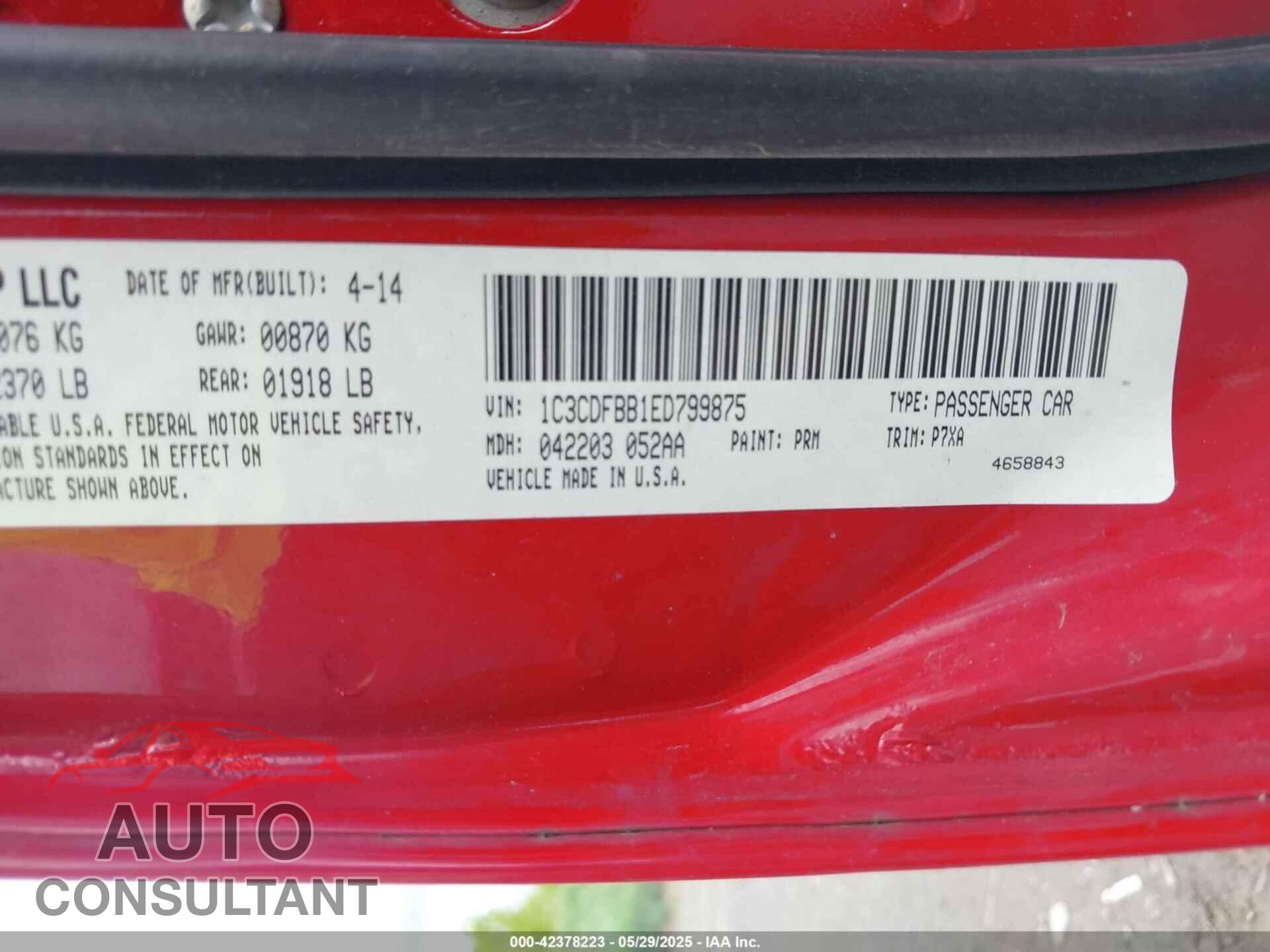 DODGE DART 2014 - 1C3CDFBB1ED799875