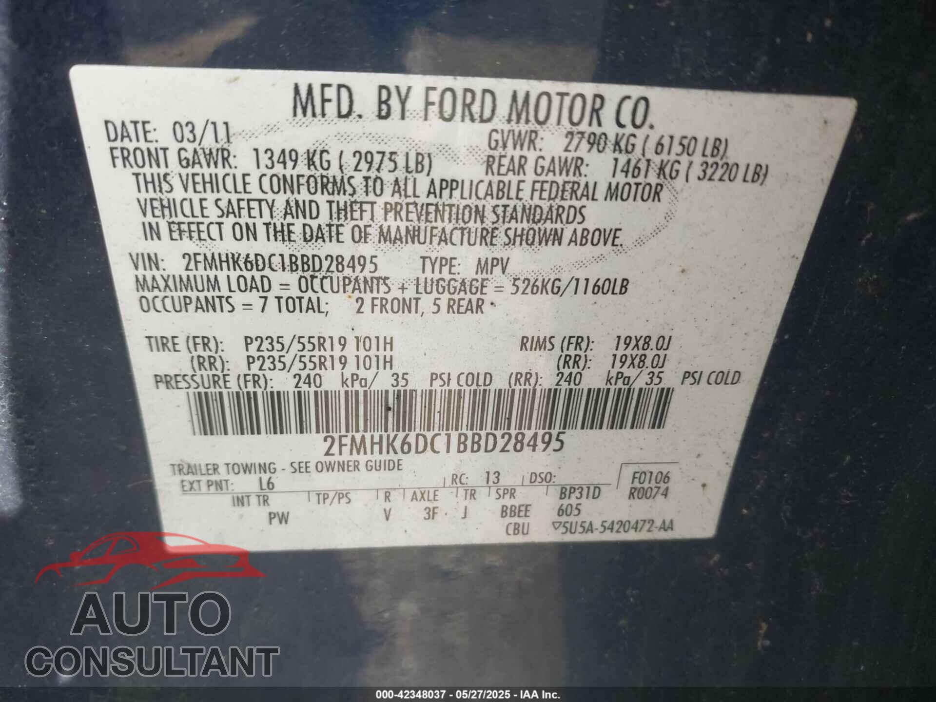 FORD FLEX 2011 - 2FMHK6DC1BBD28495