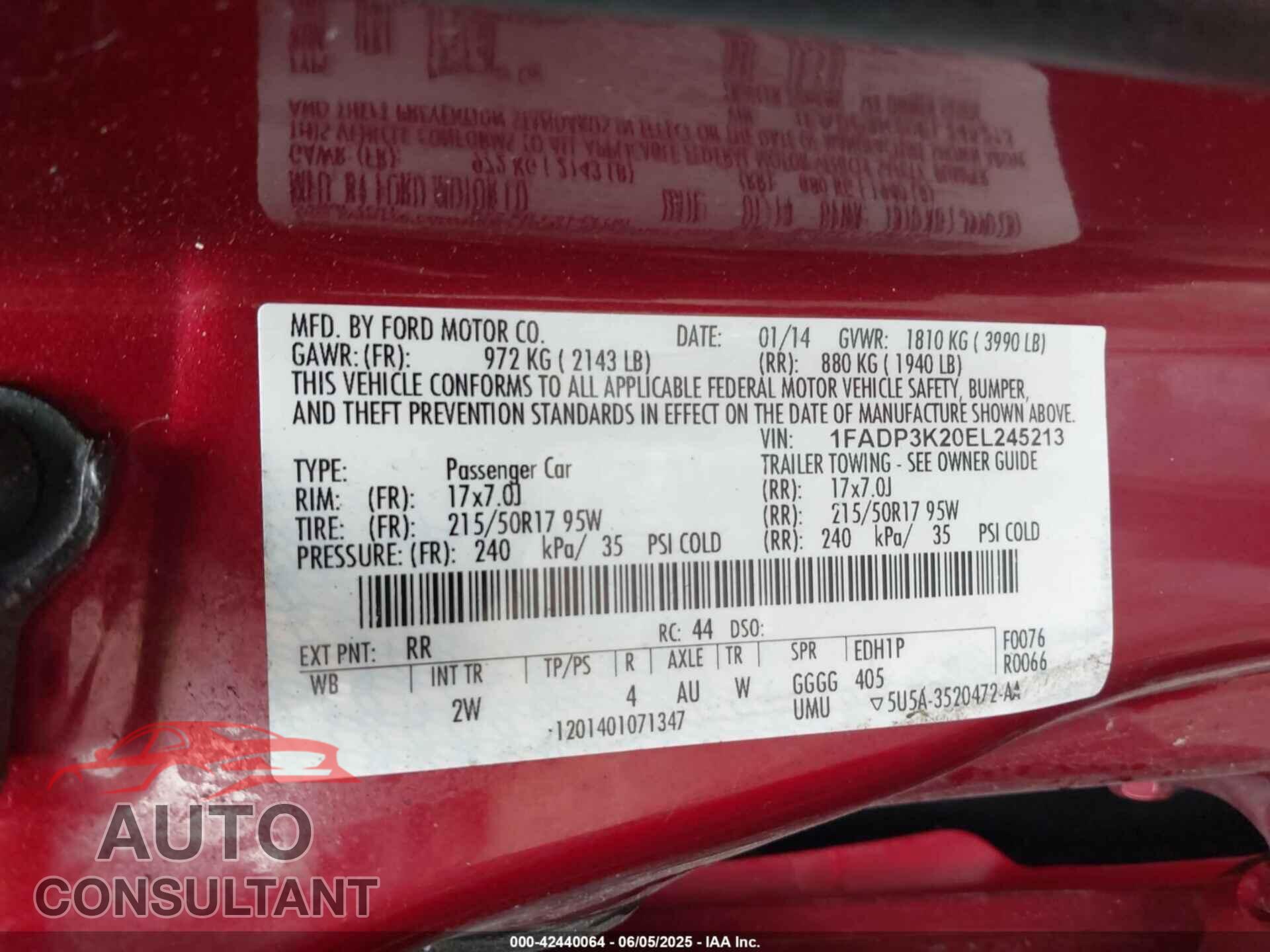 FORD FOCUS 2014 - 1FADP3K20EL245213