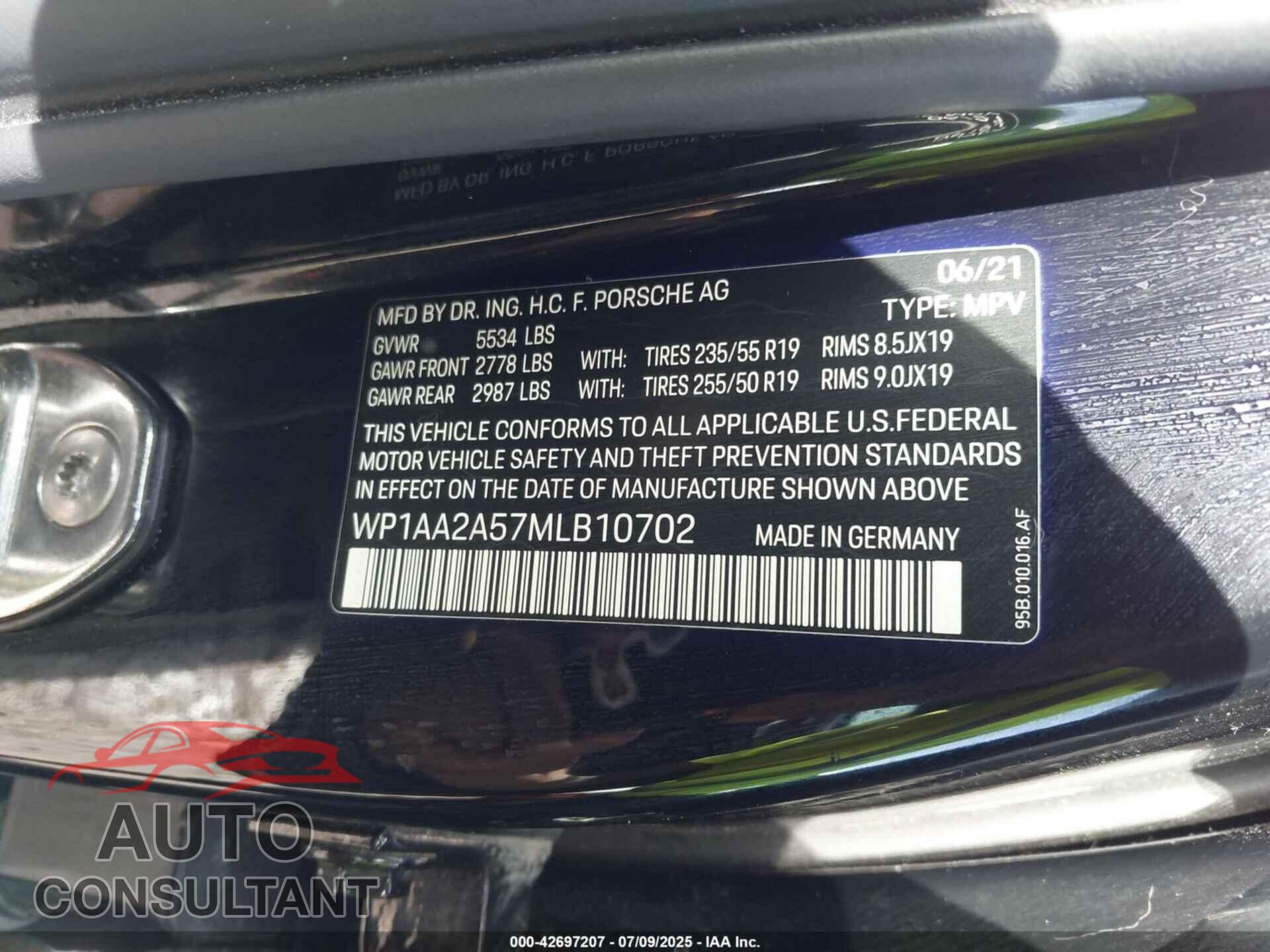 PORSCHE MACAN 2021 - WP1AA2A57MLB10702