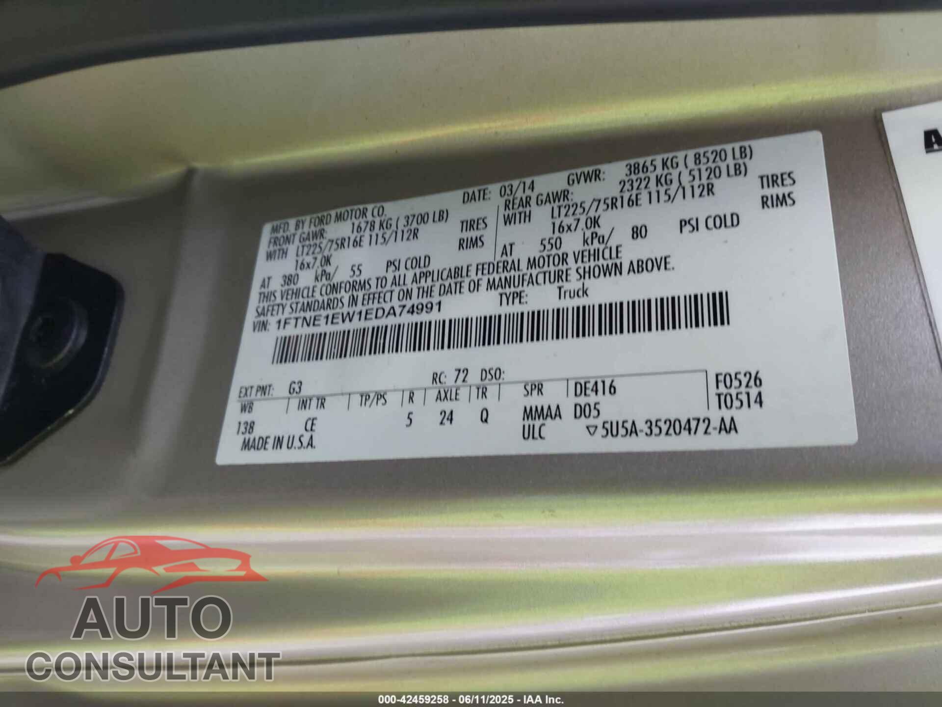 FORD E-150 2014 - 1FTNE1EW1EDA74991