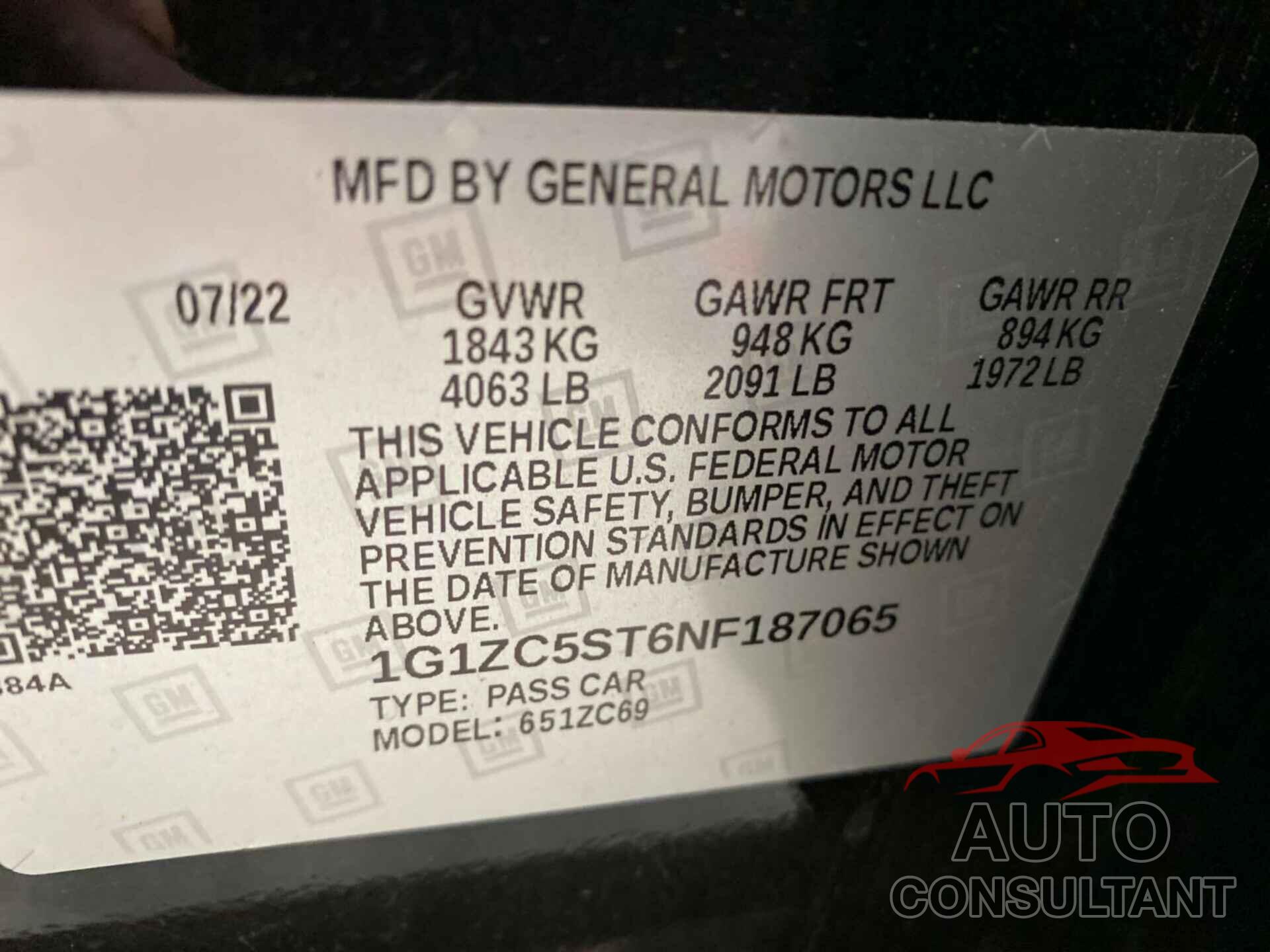 CHEVROLET MALIBU 2022 - 1G1ZC5ST6NF187065
