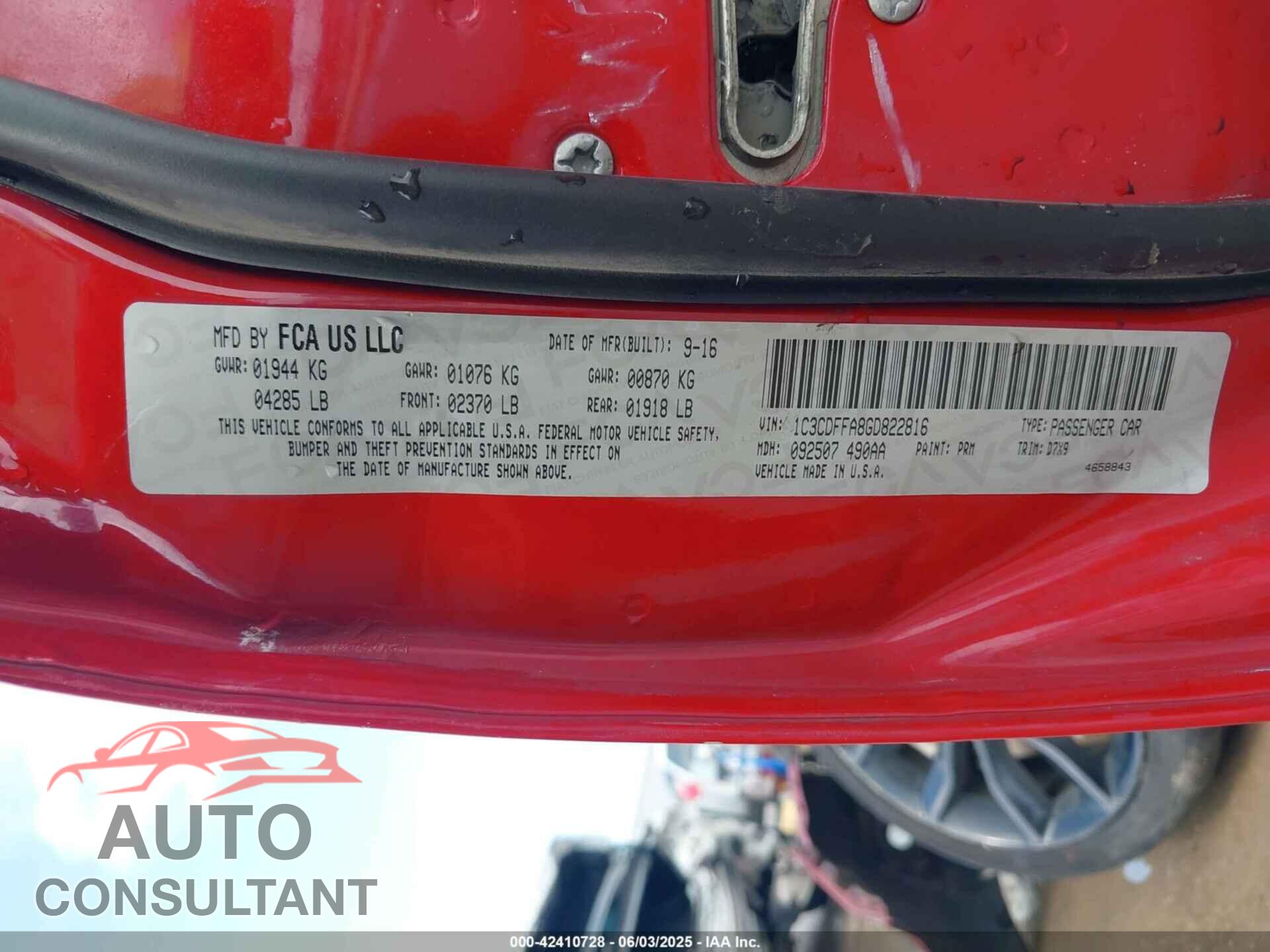 DODGE DART 2016 - 1C3CDFFA8GD822816