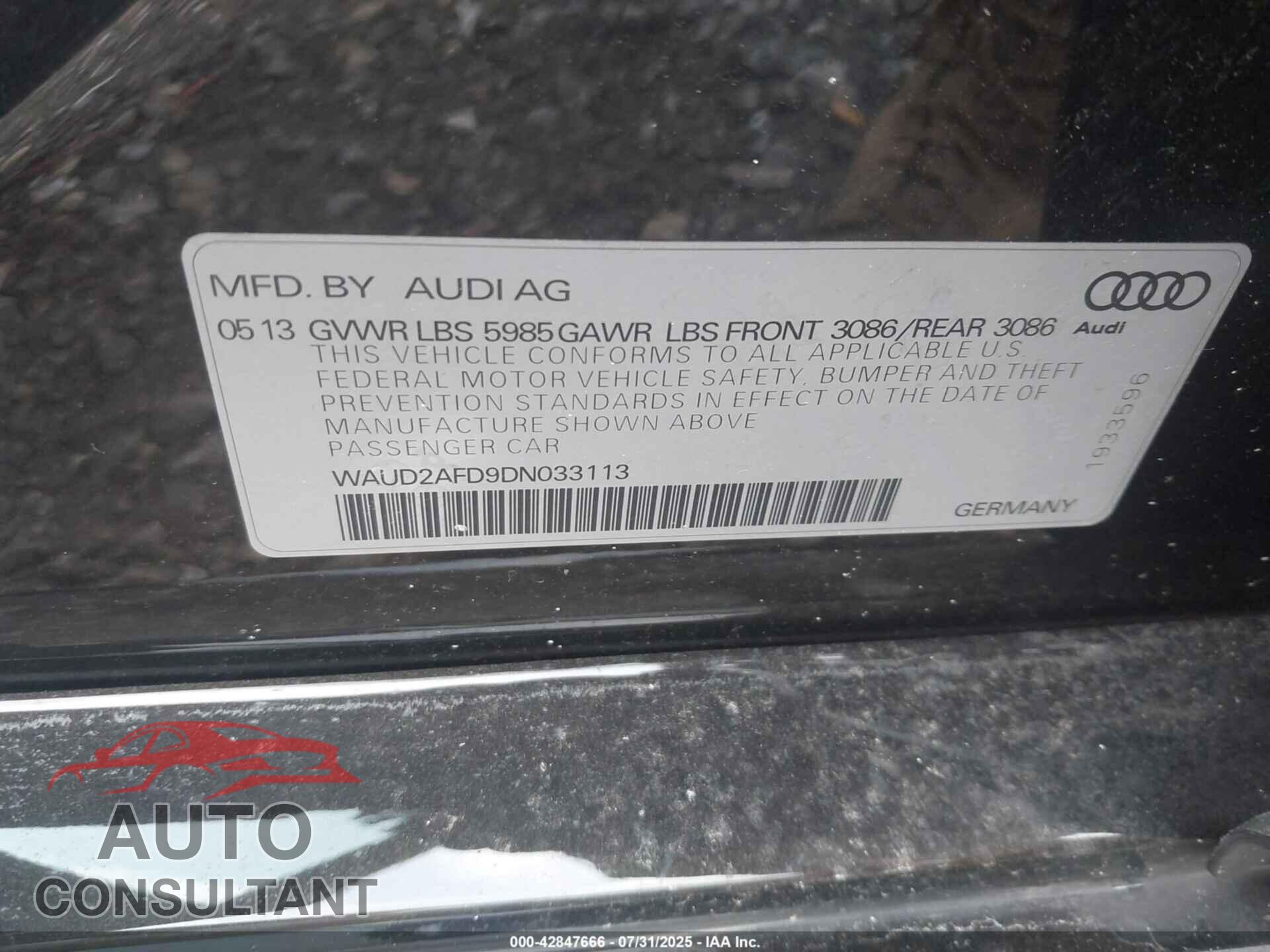 AUDI S8 2013 - WAUD2AFD9DN033113