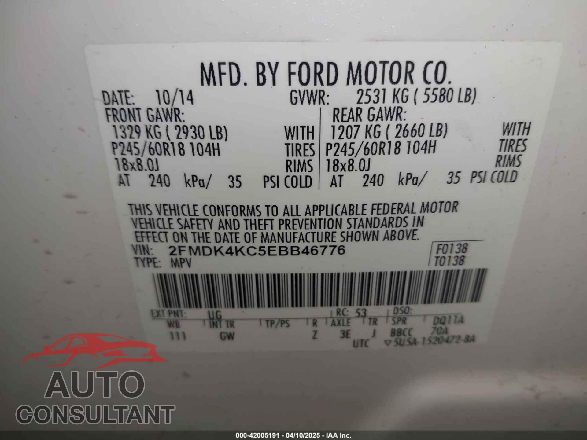 FORD EDGE 2014 - 2FMDK4KC5EBB46776