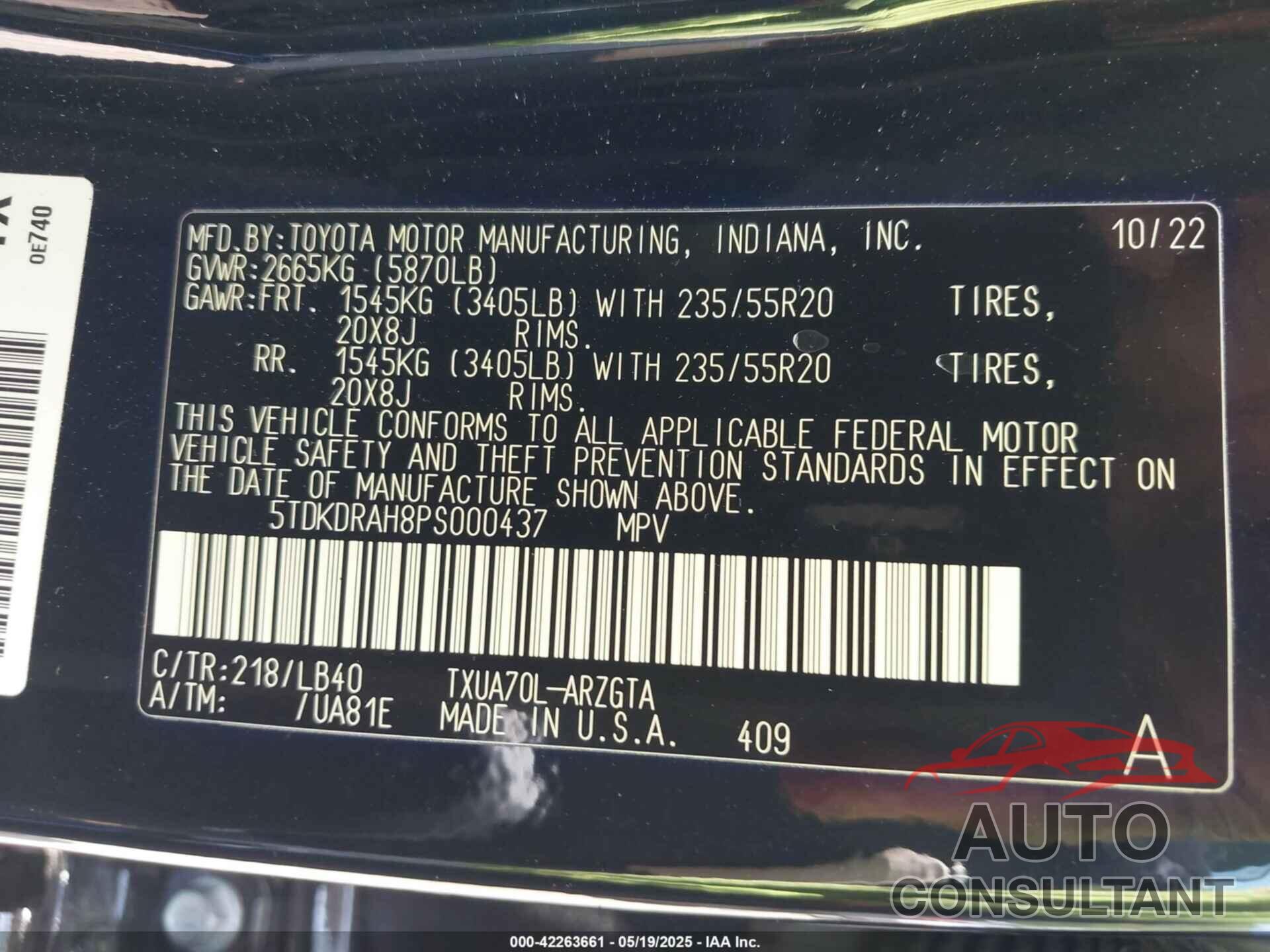TOYOTA HIGHLANDER 2023 - 5TDKDRAH8PS000437