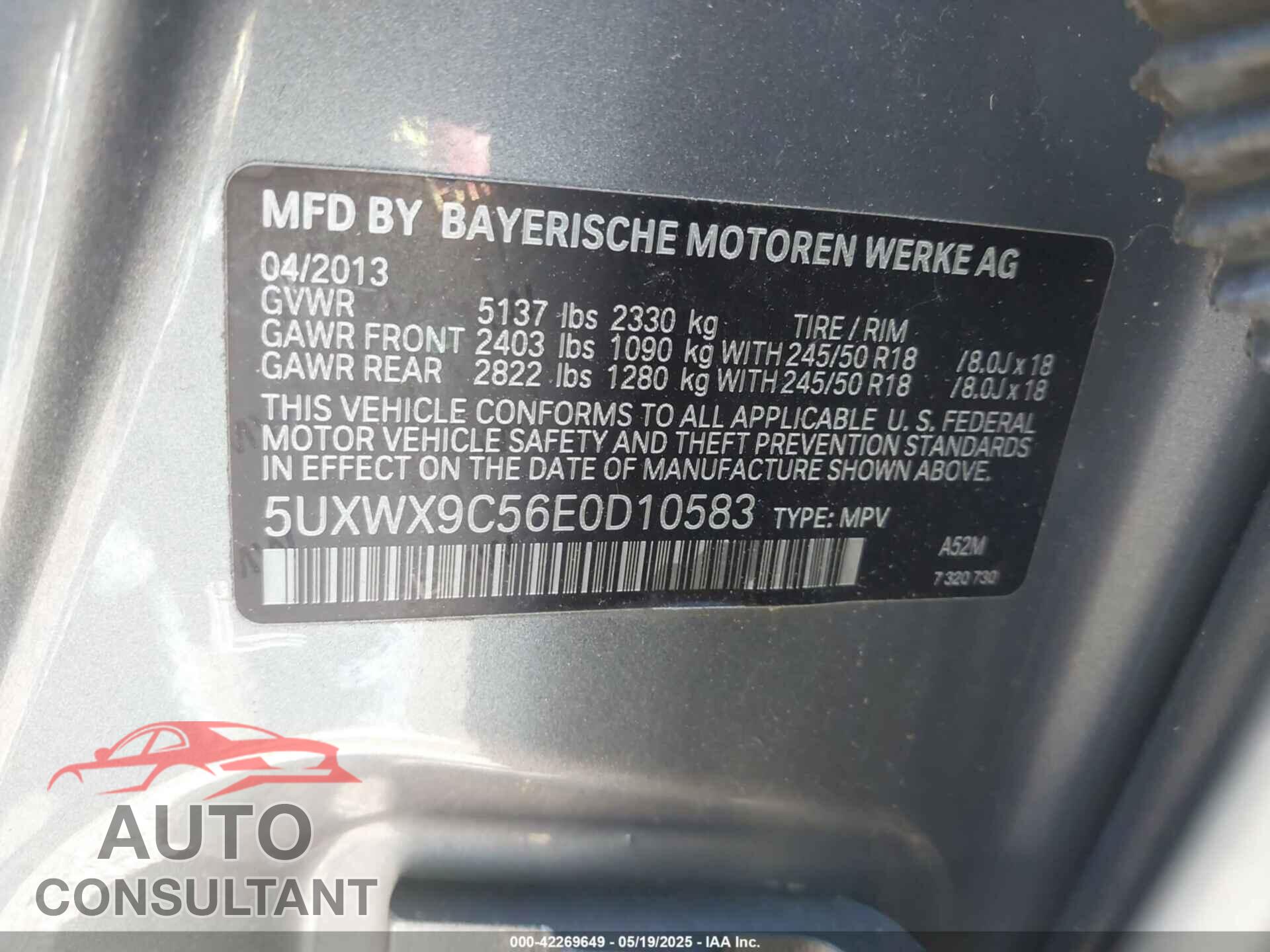 BMW X3 2014 - 5UXWX9C56E0D10583