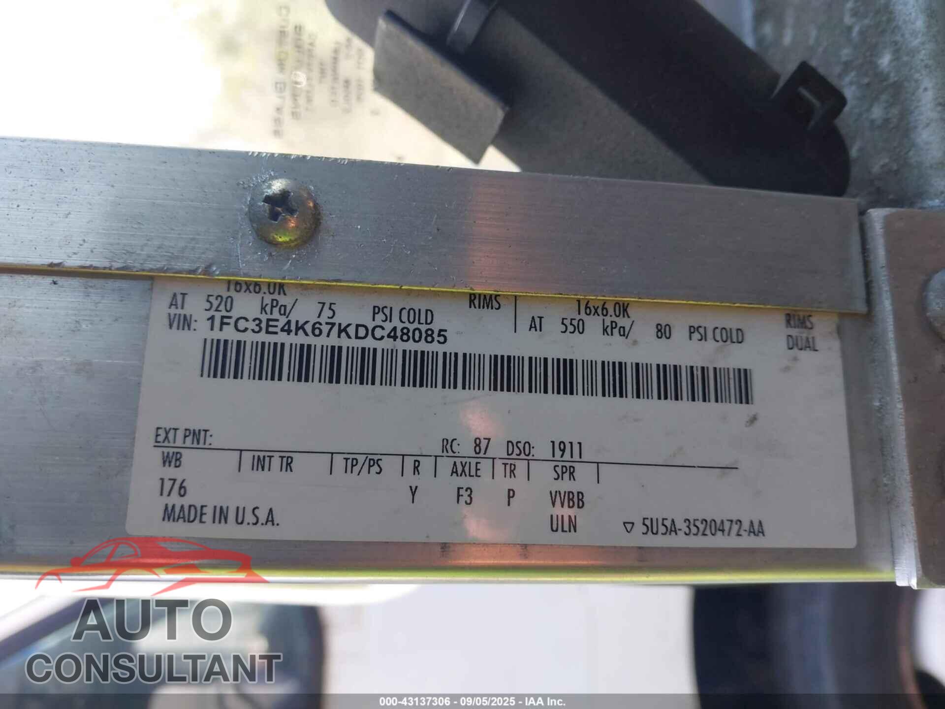 FORD E-450 STRIPPED 2019 - 1FC3E4K67KDC48085
