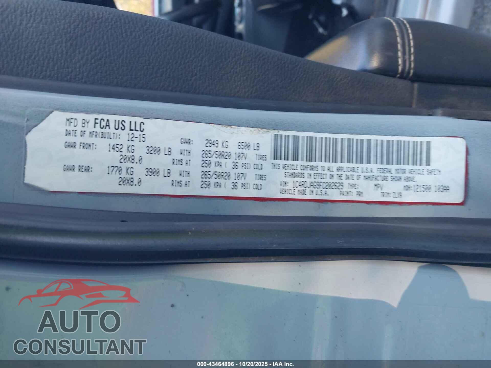 DODGE DURANGO 2015 - 1C4RDJAG9FC202629