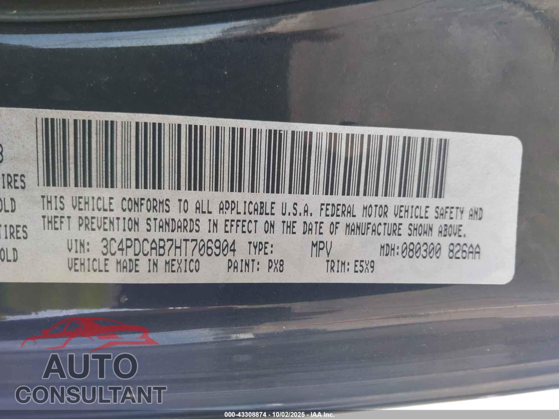 DODGE JOURNEY 2017 - 3C4PDCAB7HT706904