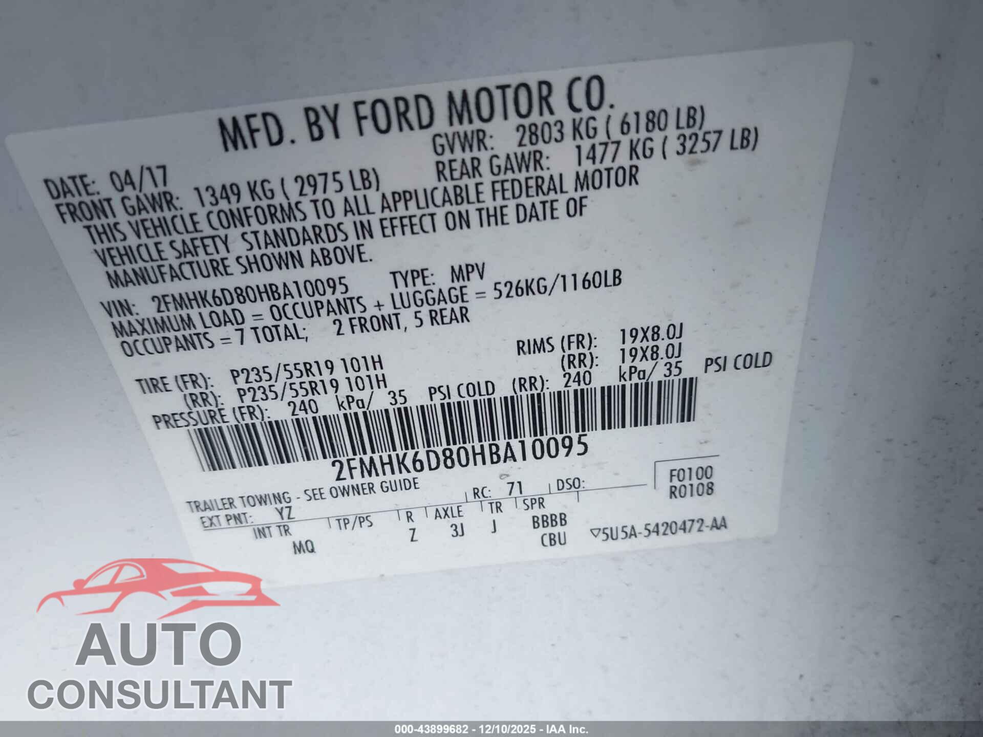 FORD FLEX 2017 - 2FMHK6D80HBA10095