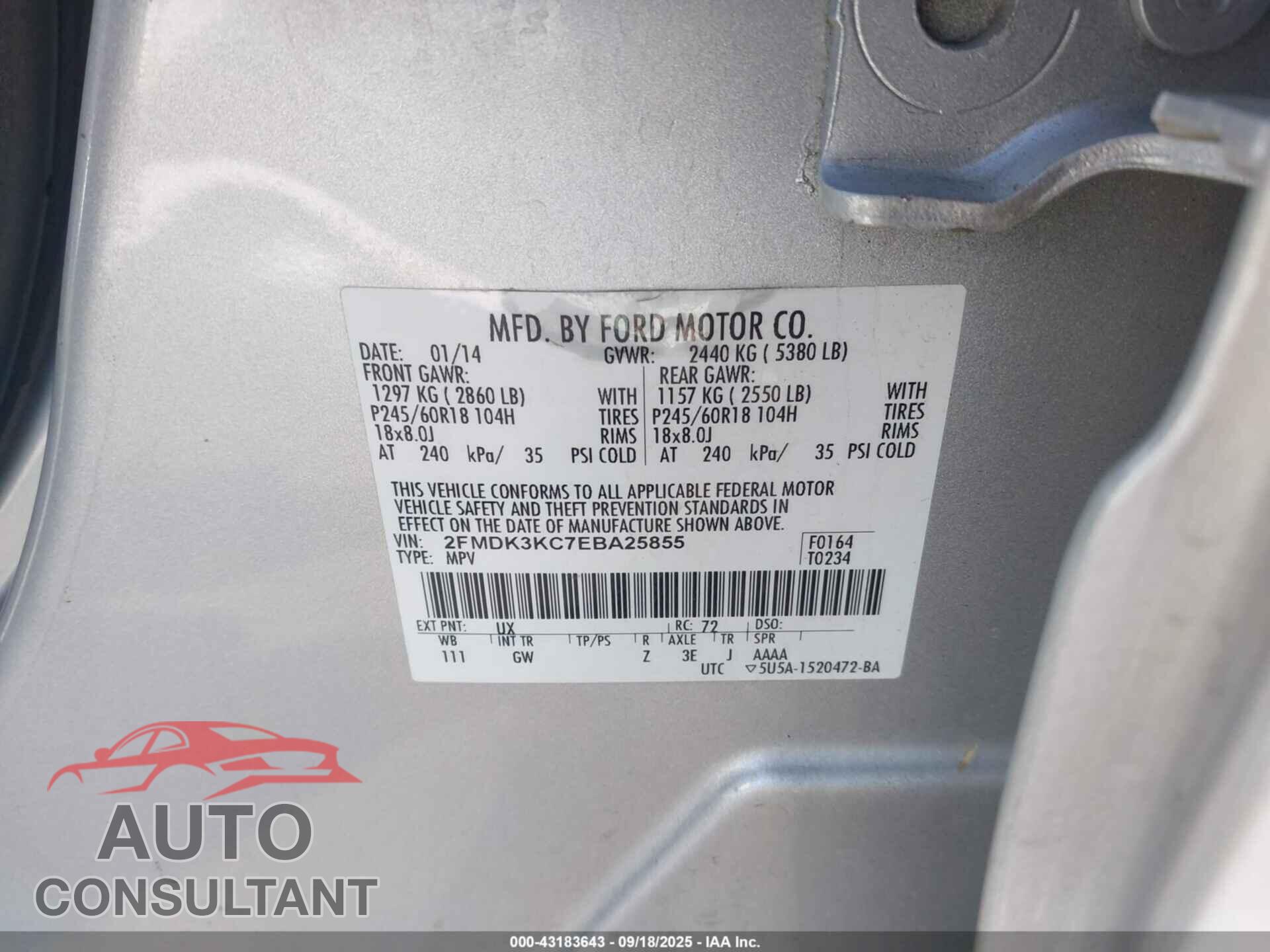 FORD EDGE 2014 - 2FMDK3KC7EBA25855