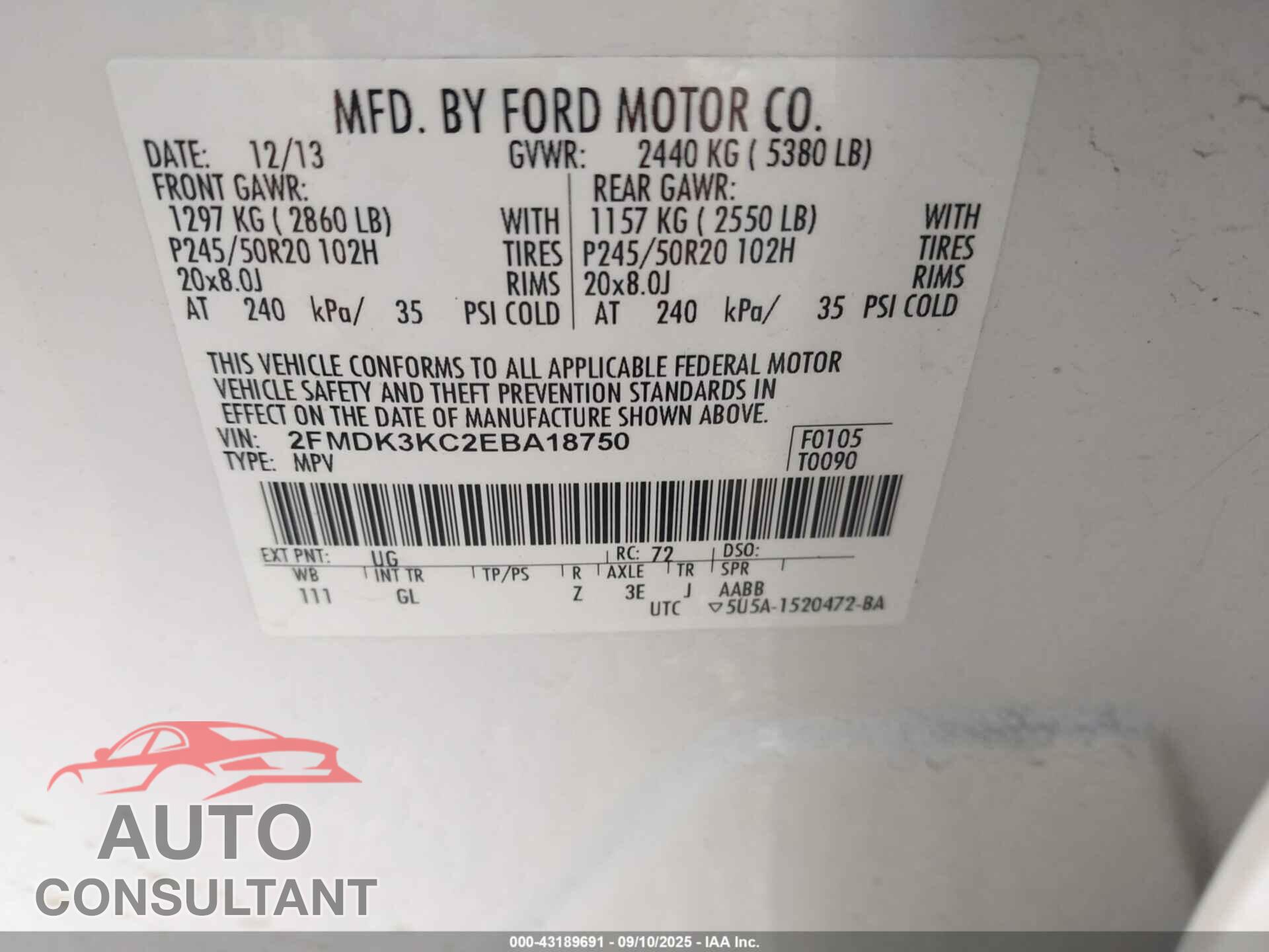 FORD EDGE 2014 - 2FMDK3KC2EBA18750
