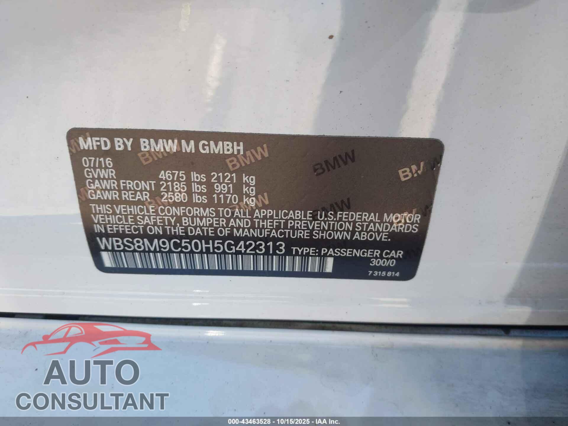 BMW M3 2017 - WBS8M9C50H5G42313